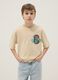 Beige pure cotton children's oversized fit T-shirt with dragon_0