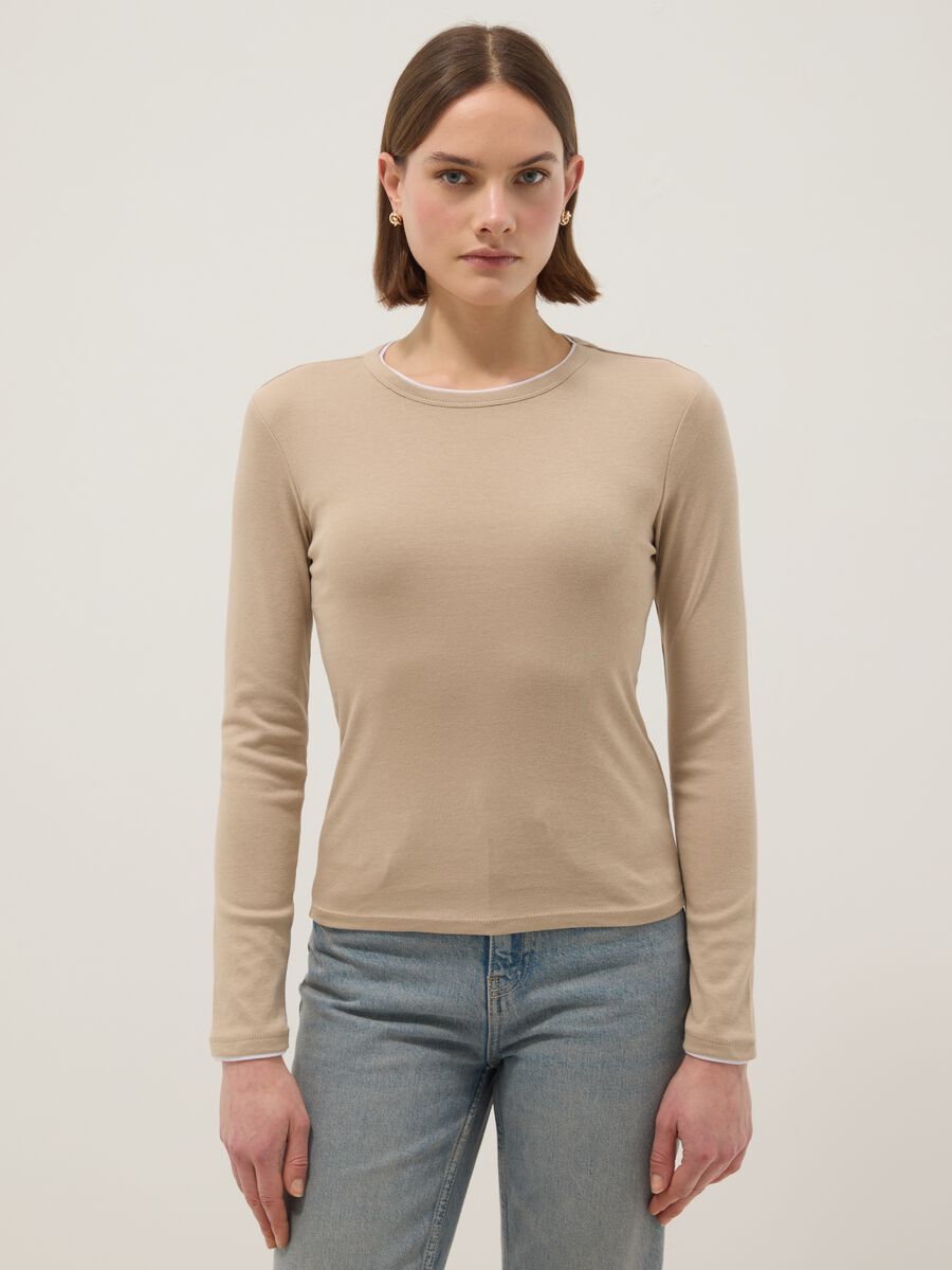 Beige pure cotton long sleeve shirt regular fit_0