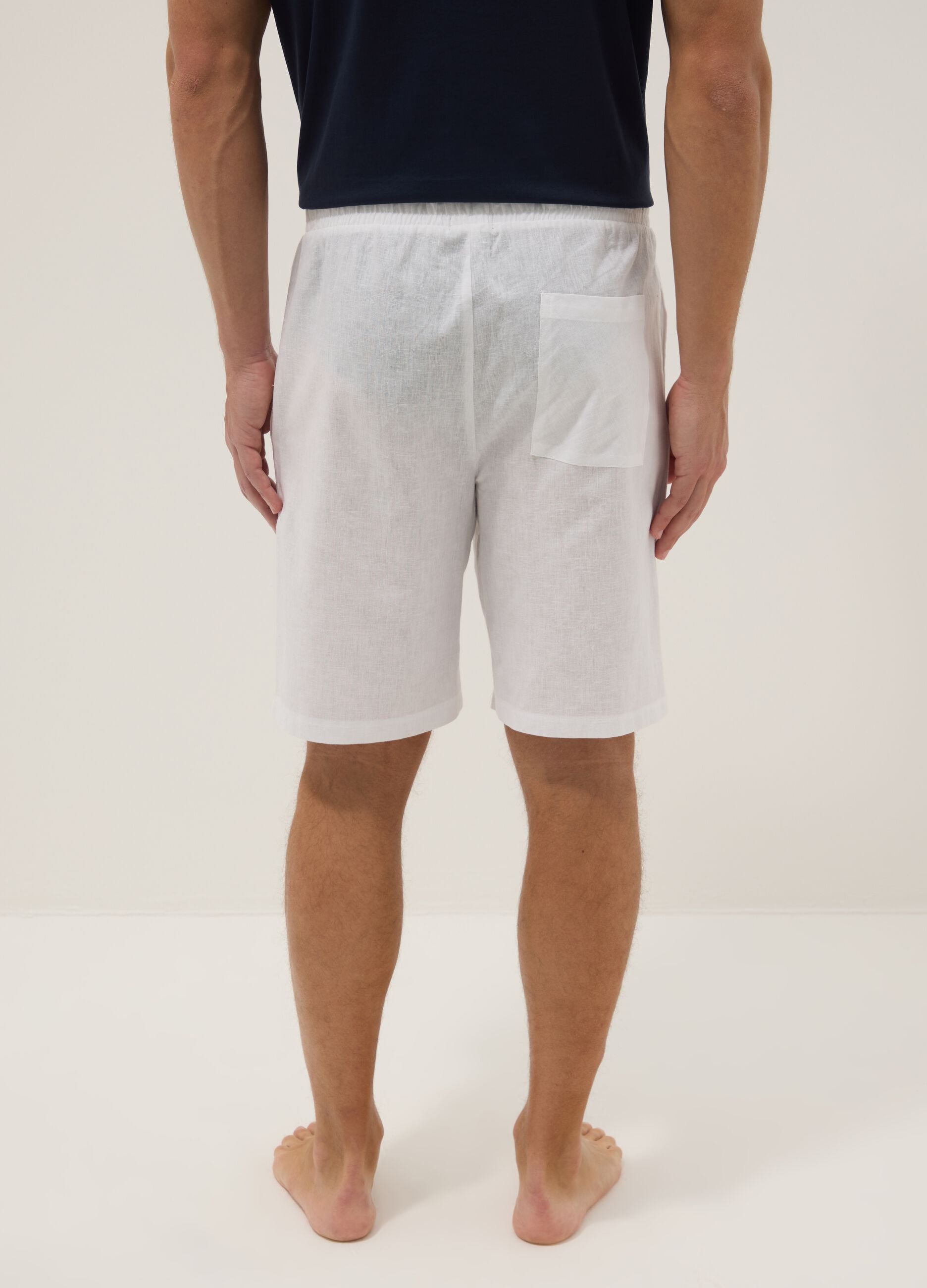 White cotton and linen blend pyjama shorts, regular fit