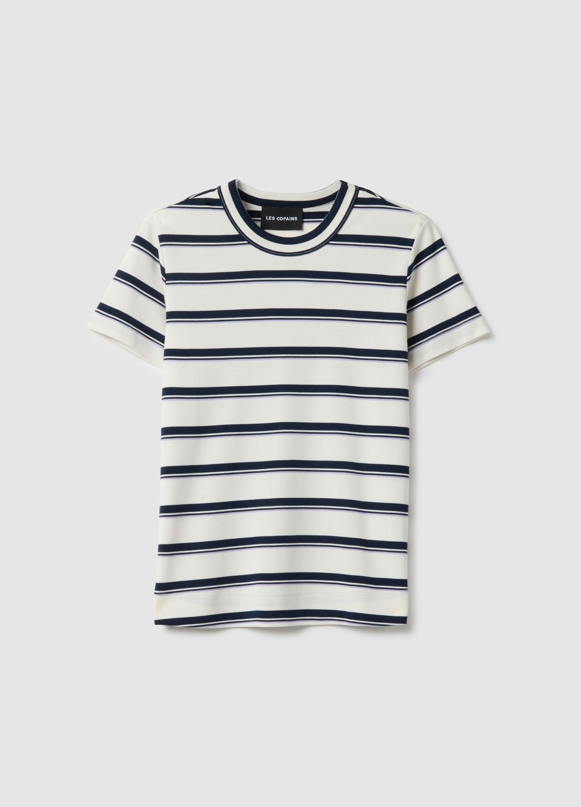 T-shirt in misto cotone a righe multicolor regular fit