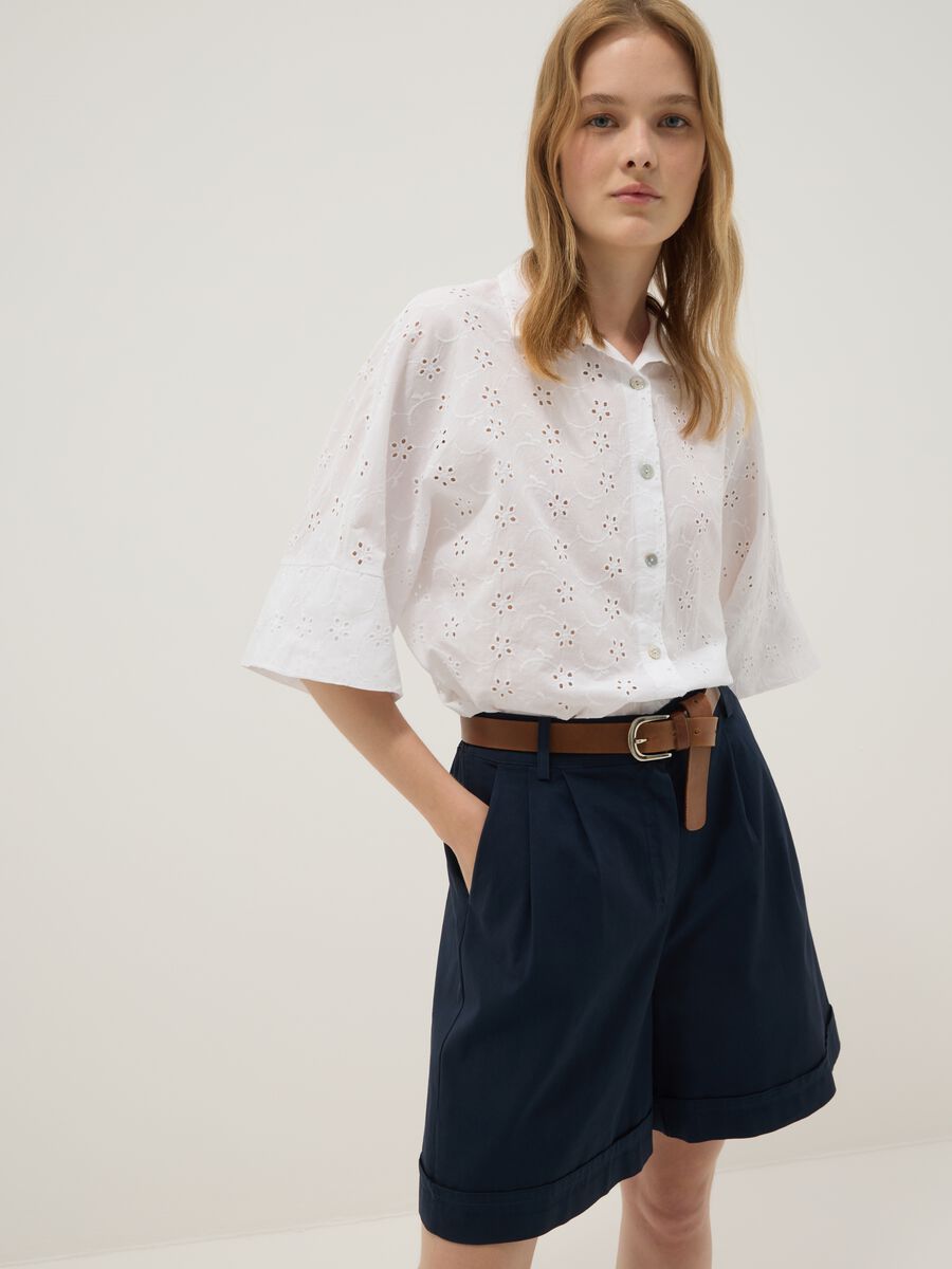 Blue stretch cotton shorts_0