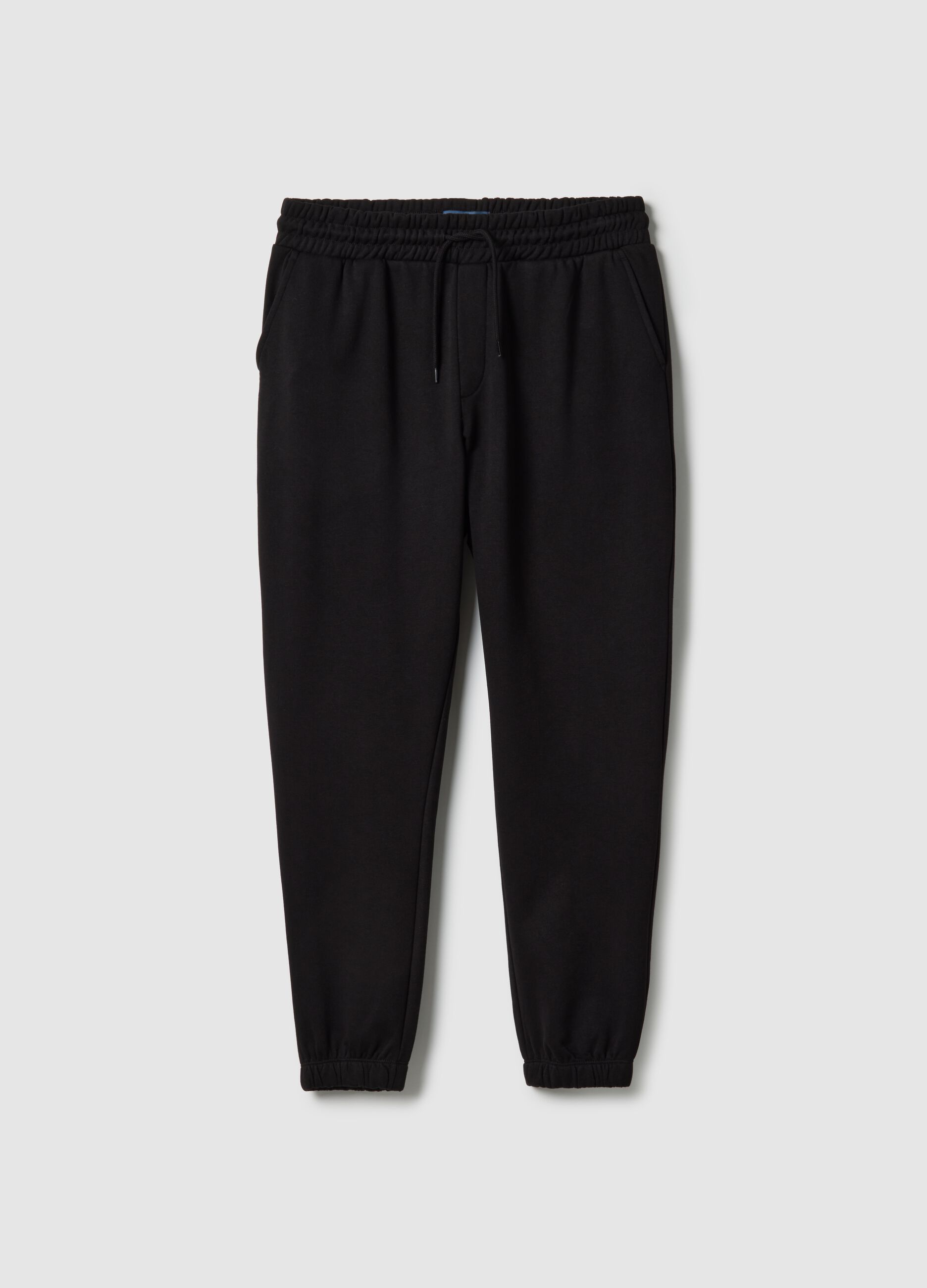 Black cotton blend regular fit jogger trousers