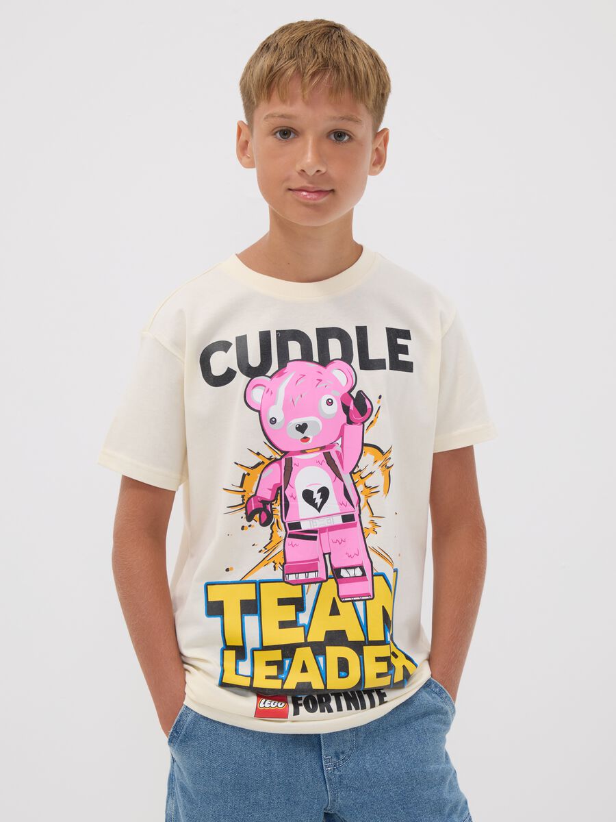 Children's regular fit beige pure cotton t-shirt with prints_1