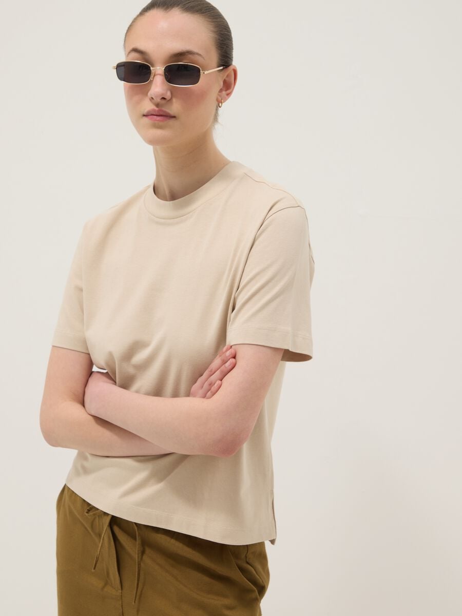 Beige pure cotton regular fit T-shirt_1