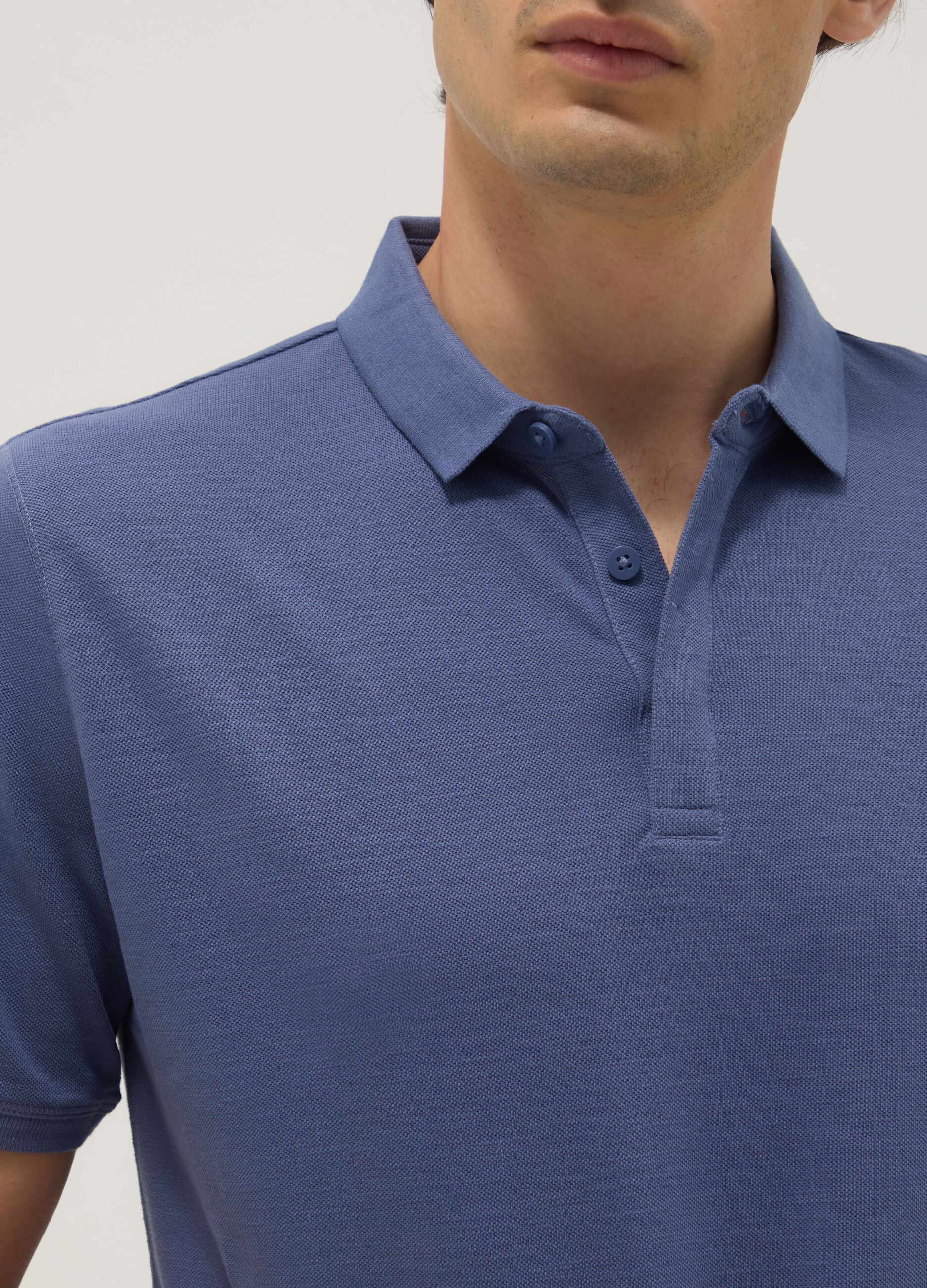 Regular fit pure cotton blue polo shirt