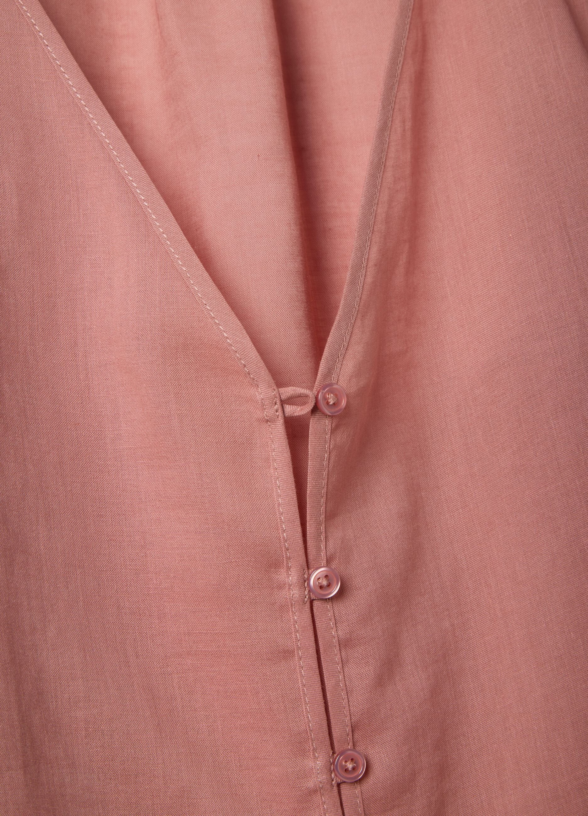 Pink ramie and lyocell-blend shirt with V-neck, regular fit