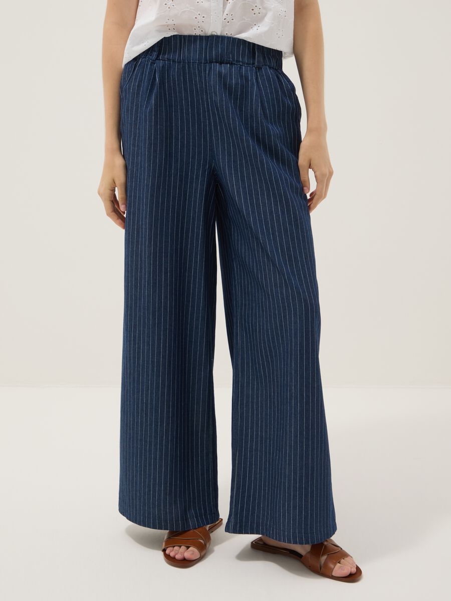 Blue pure cotton striped palazzo trousers_2