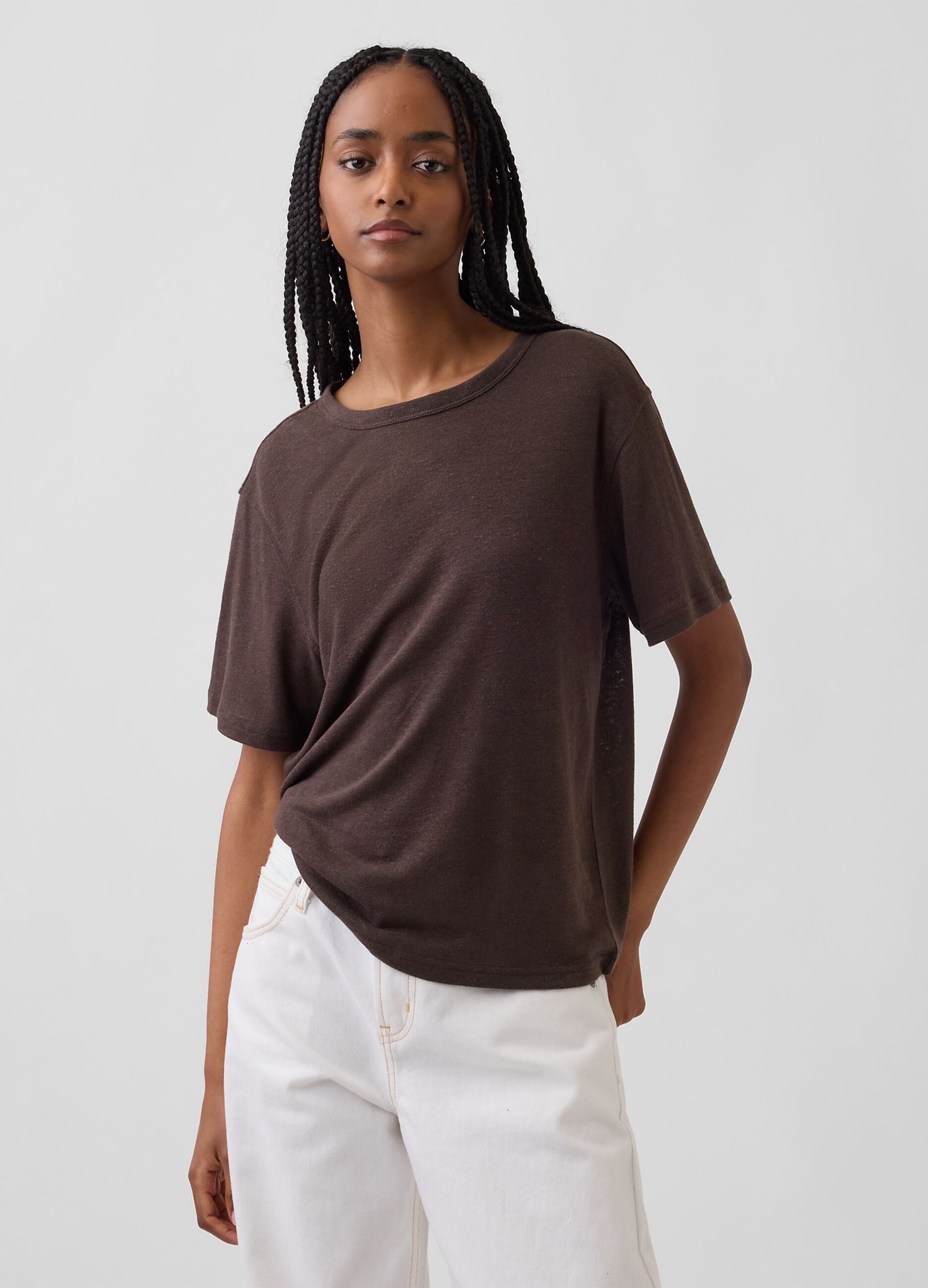Short-sleeve linen-blend T-shirt