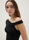Black viscose blend slim fit T-shirt with Madonna neckline_0