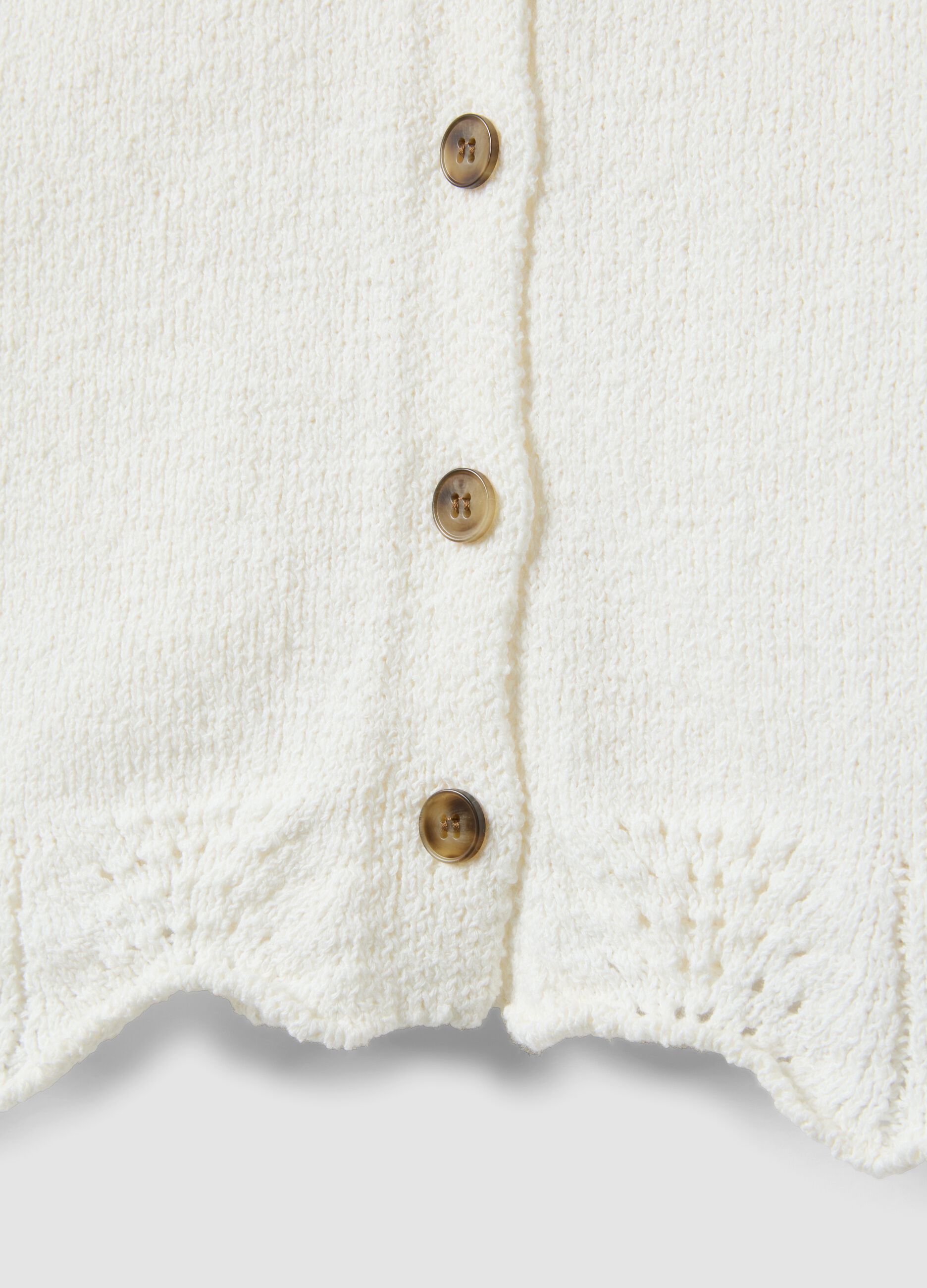 White cotton blend regular fit tank top with buttons