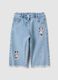 Blue wide leg cotton trousers with Mickey and Minnie for girls_0