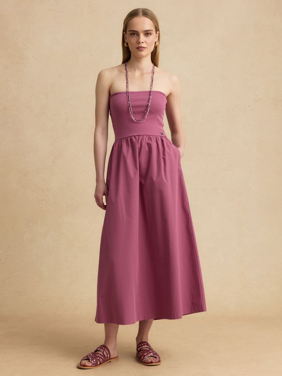 Pink strapless maxi dress in stretch cotton, regular fit_0