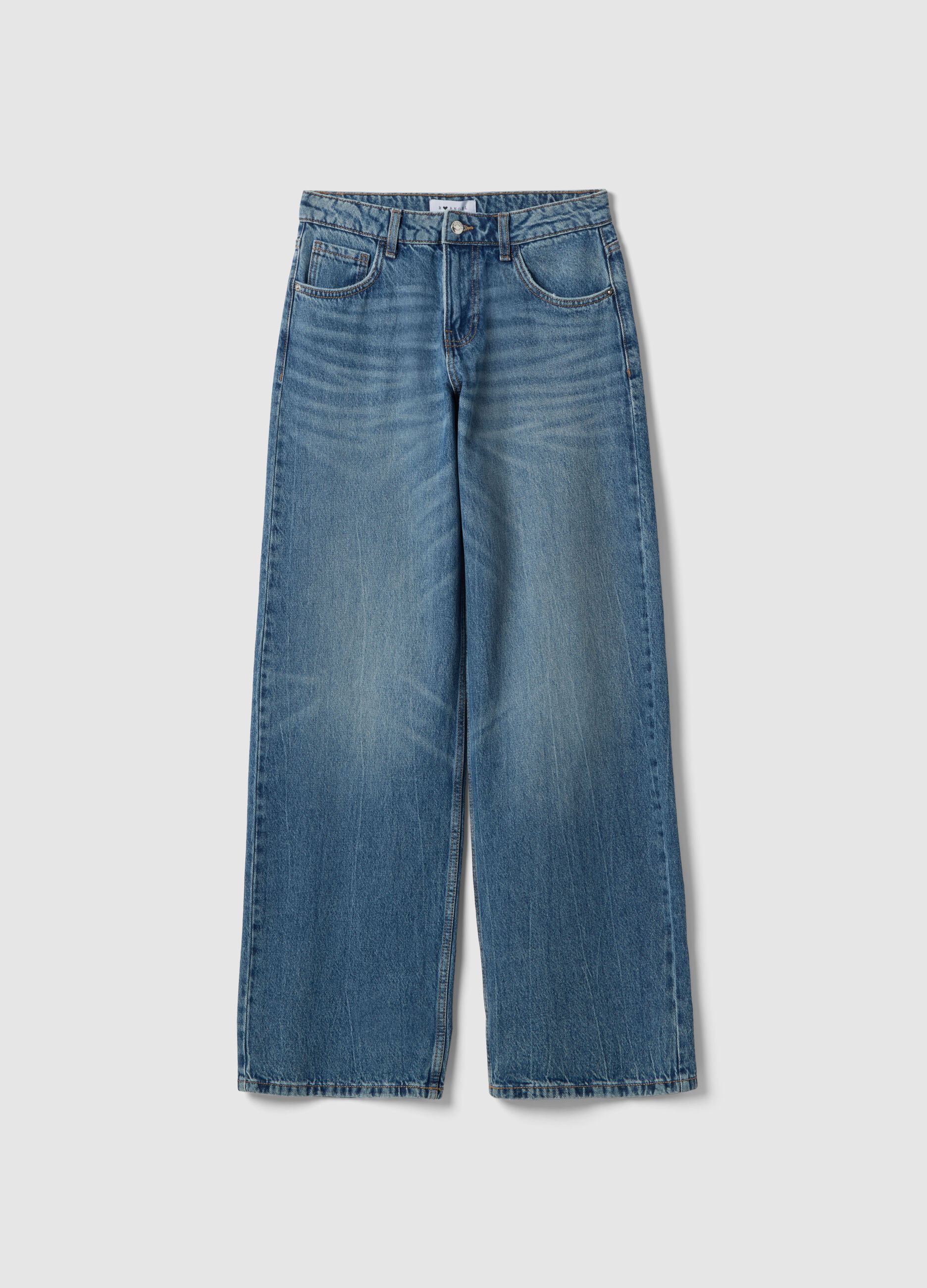 Blue denim boyfriend jeans in pure cotton