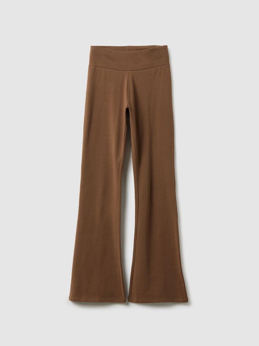 Brown flare leggings in stretch cotton_0