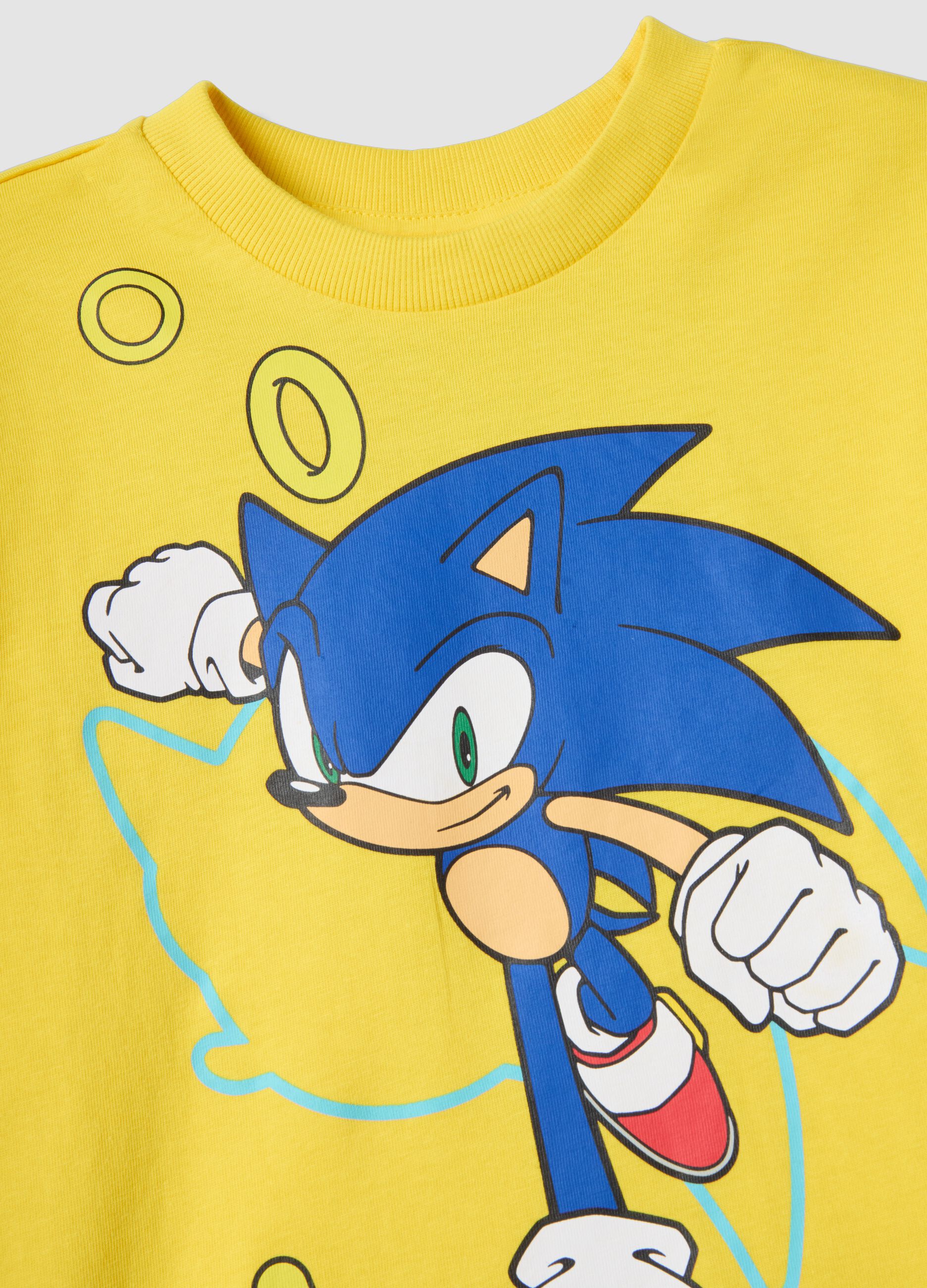 Yellow pure cotton kids' T-shirt regular fit with Sonic