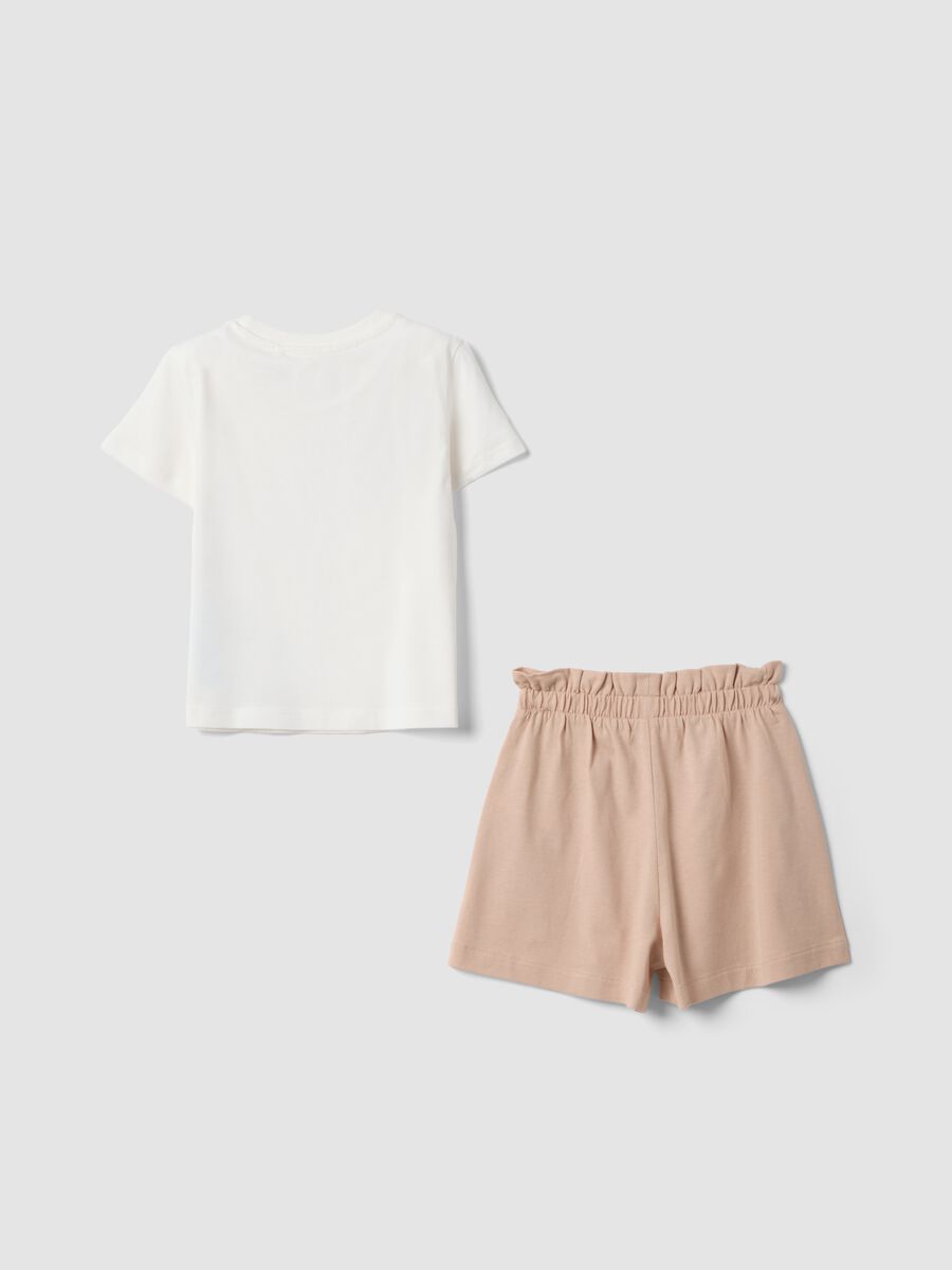 White and pink pure cotton set with T-shirt and shorts_1