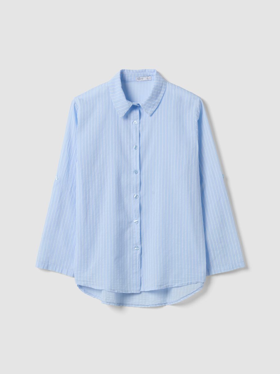 Camicia azzurra a righe in puro cotone regular fit_4