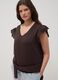 Brown stretch cotton T-shirt with ruffle sleeves, regular fit_0