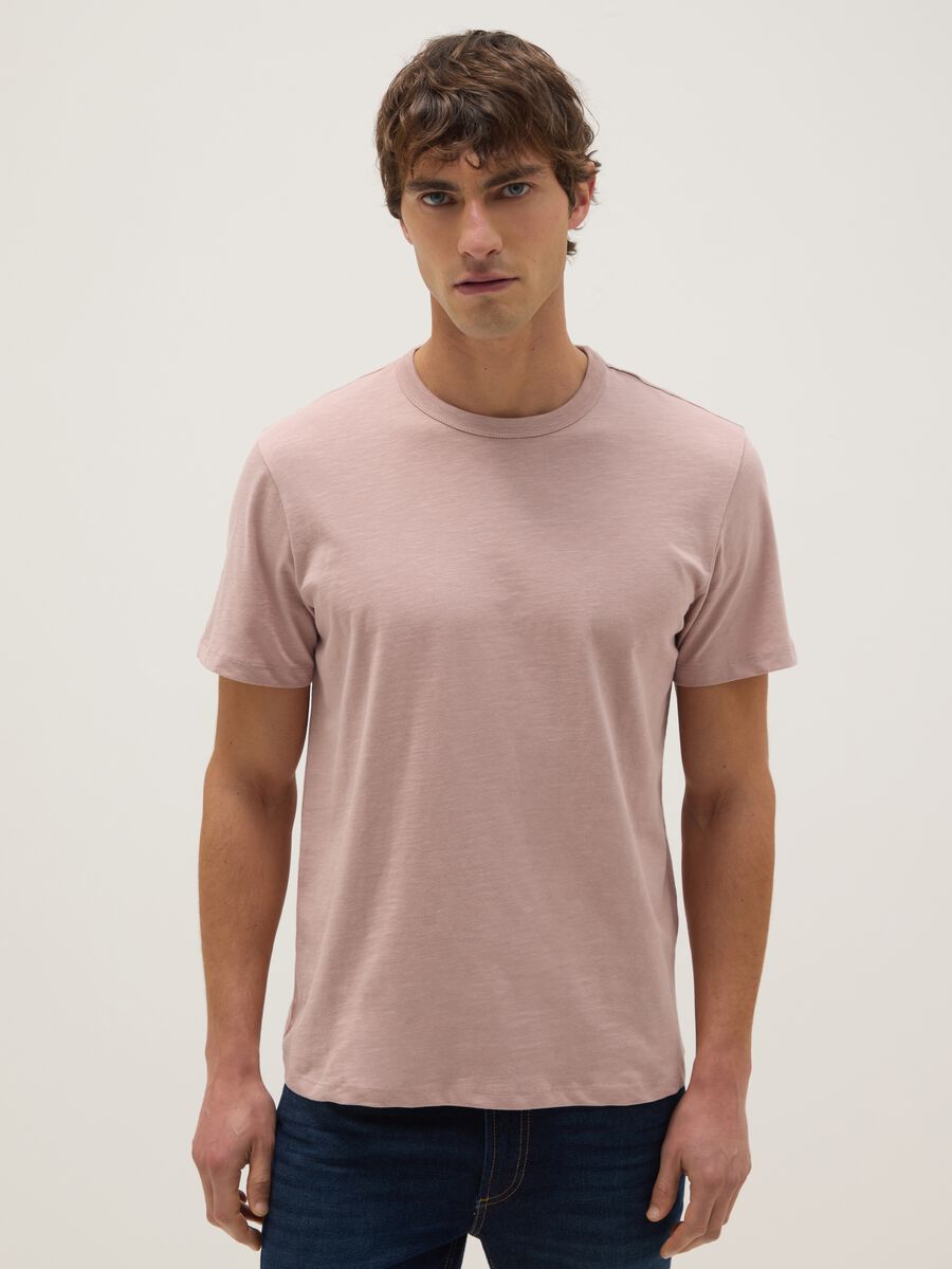 Regular fit pink short-sleeved pure cotton T-shirt_0
