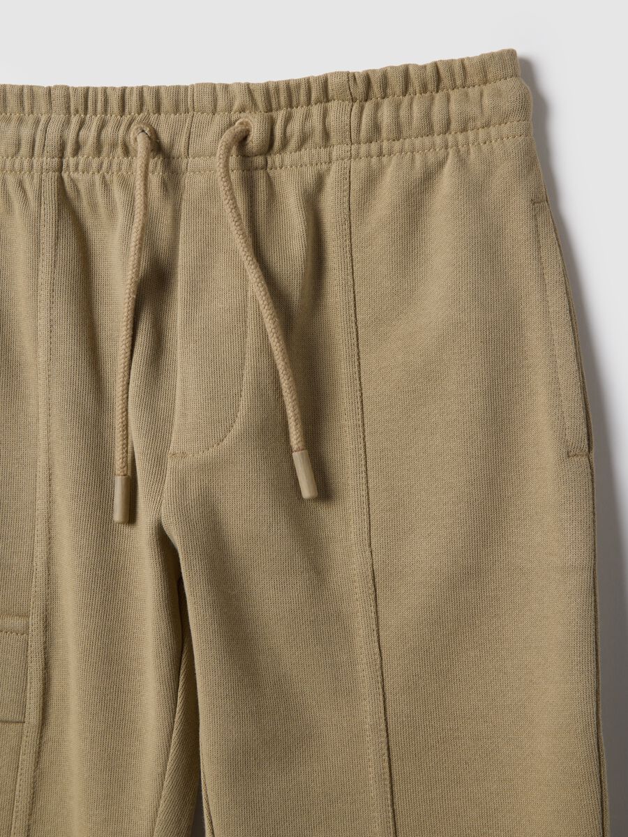 Child's beige jogger trousers in cotton blend, regular fit with elastic_2