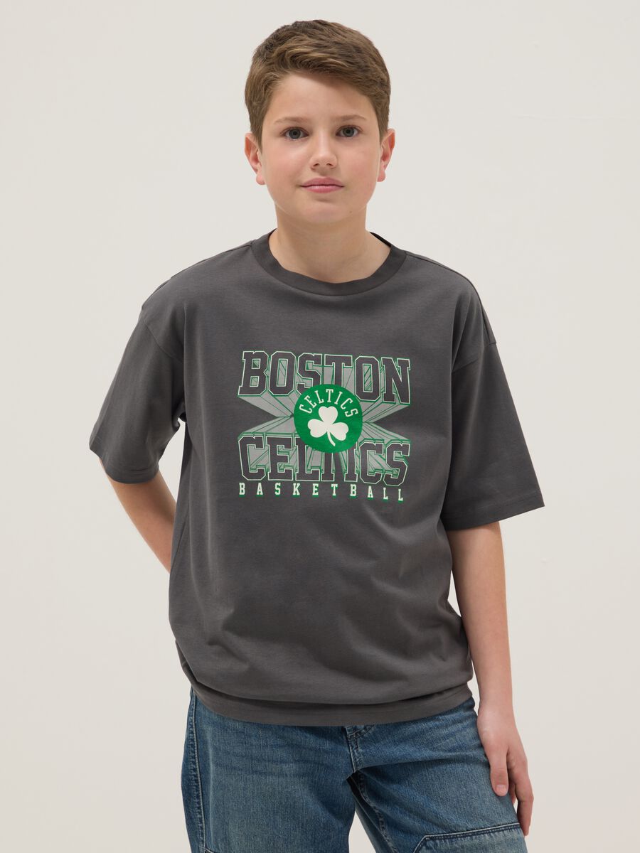 Grey pure cotton oversized fit Boston Celtics kids' t-shirt_0