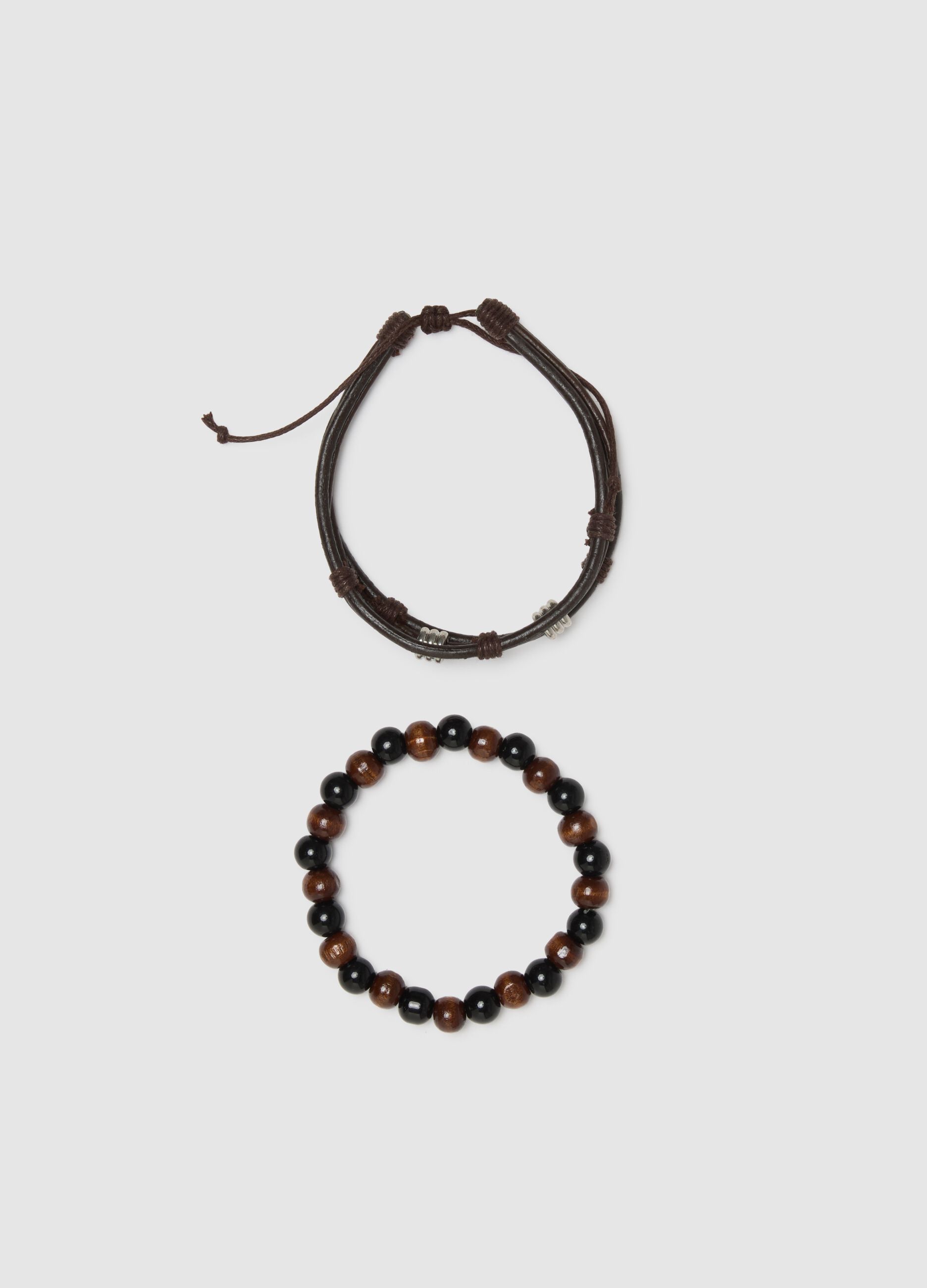 Multicolour genuine leather bracelet twin pack