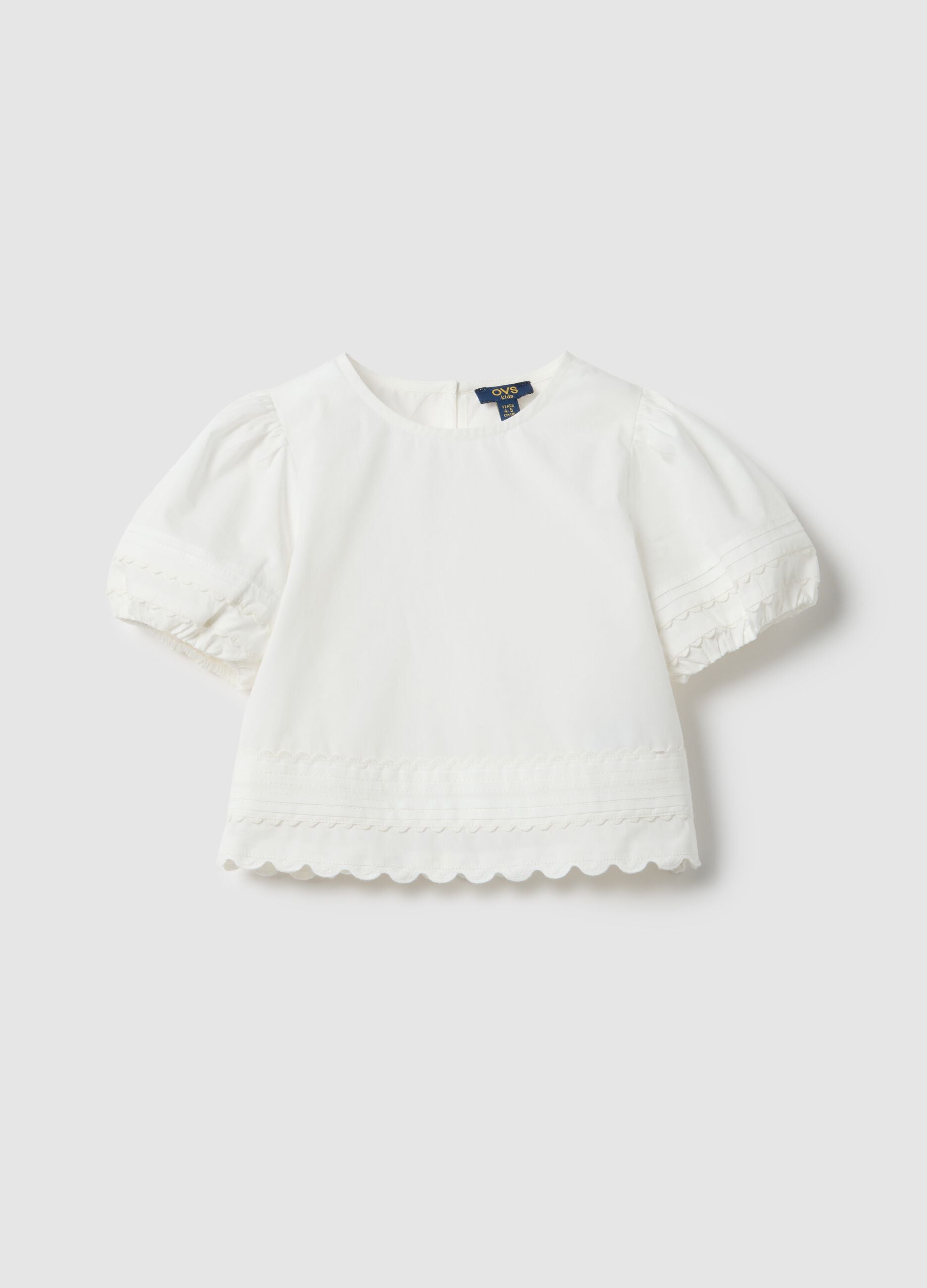 Girls' white pure cotton blouse regular fit with decorations