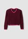Red pure cotton cable-knit V-neck jumper for girls_0