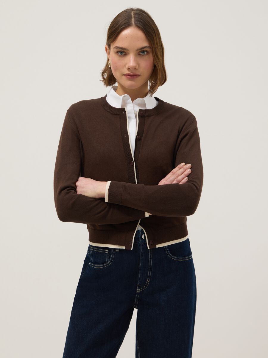 Brown viscose blend cardigan regular fit_0