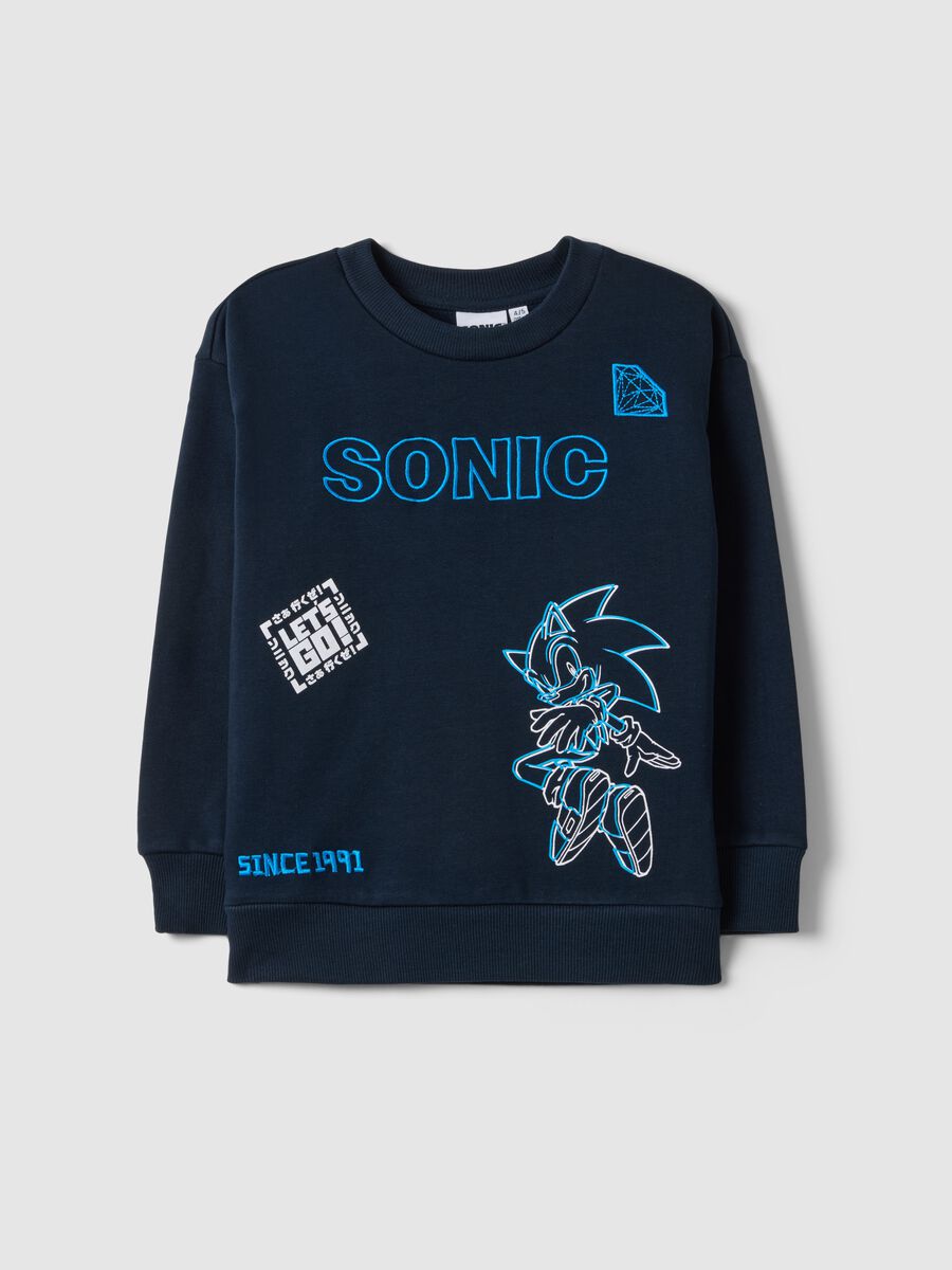 Oversized fit blue cotton blend Sonic print boys' sweatshirt_0