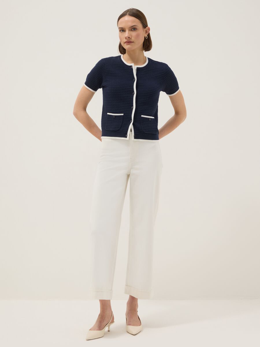 Regular fit blue cotton cardigan with buttons_1