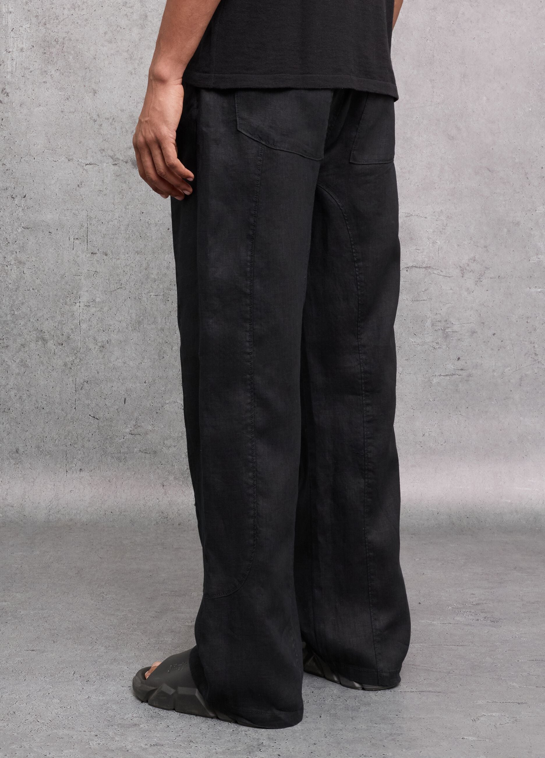100% Linen Wide-Leg Trousers Black