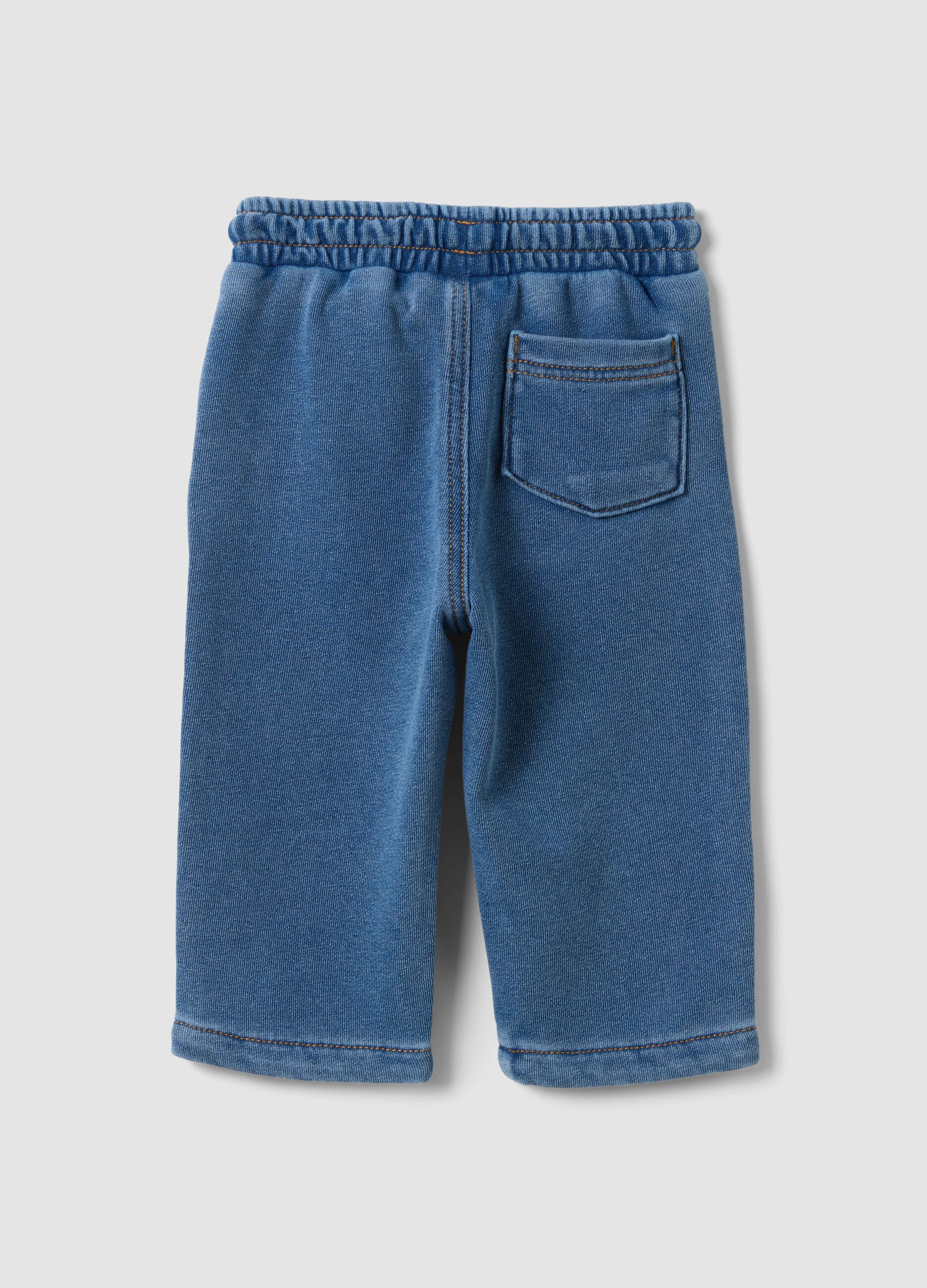 Blue denim cotton-blend trousers with elasticated waist for boys