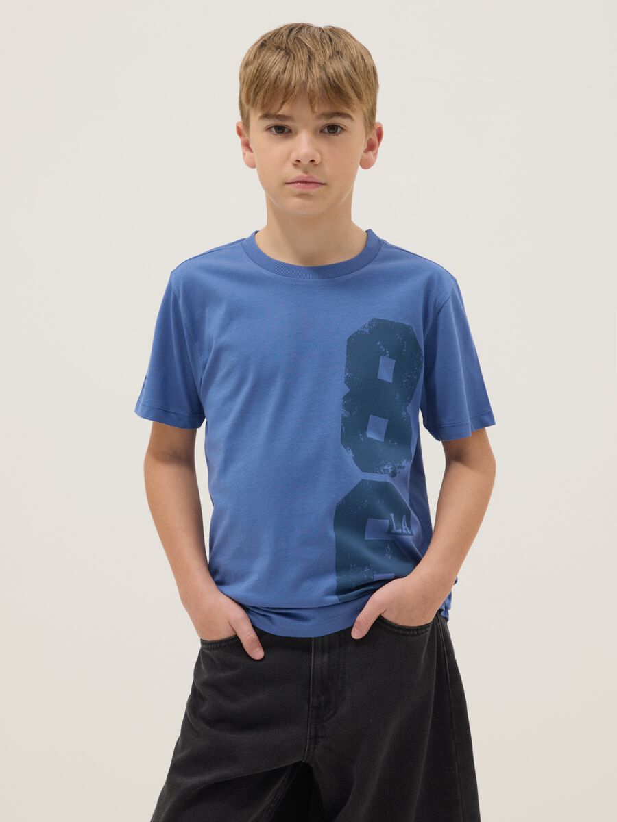 Boy's regular fit pure cotton blue T-shirt with print_0