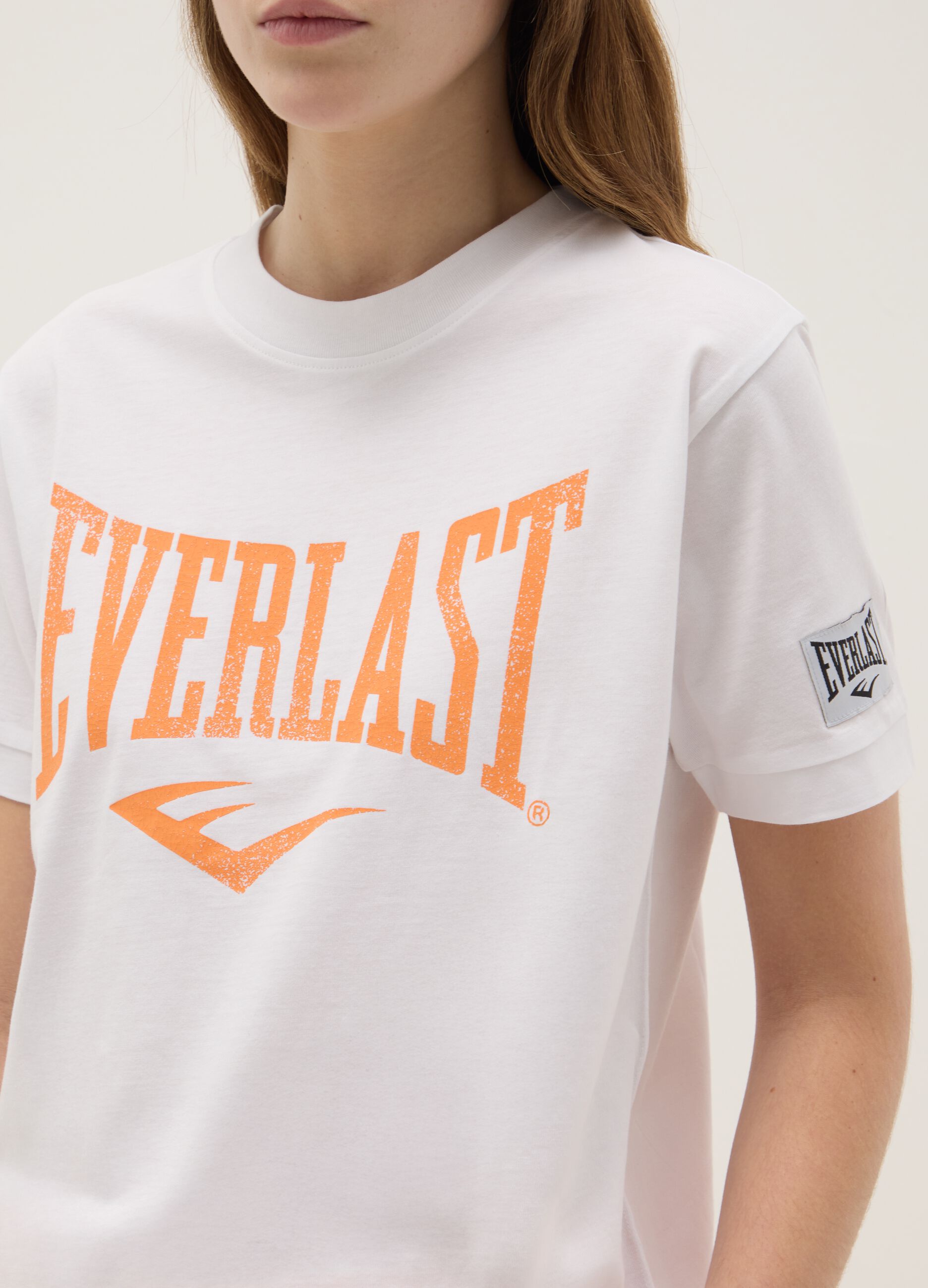 White Pure Cotton Regular Fit T-shirt with Everlast Logo