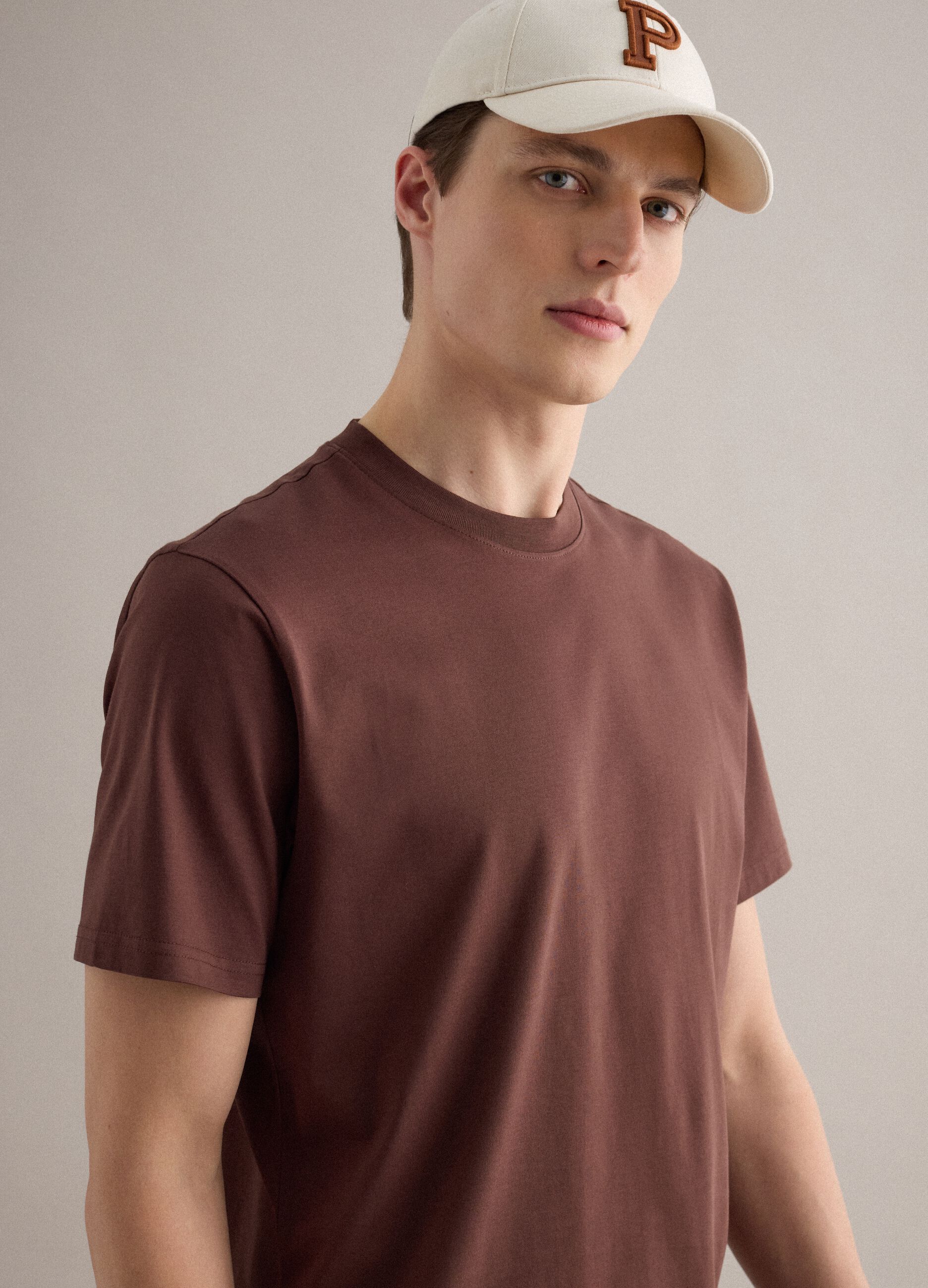Brown pure cotton crew neck t-shirt relaxed fit