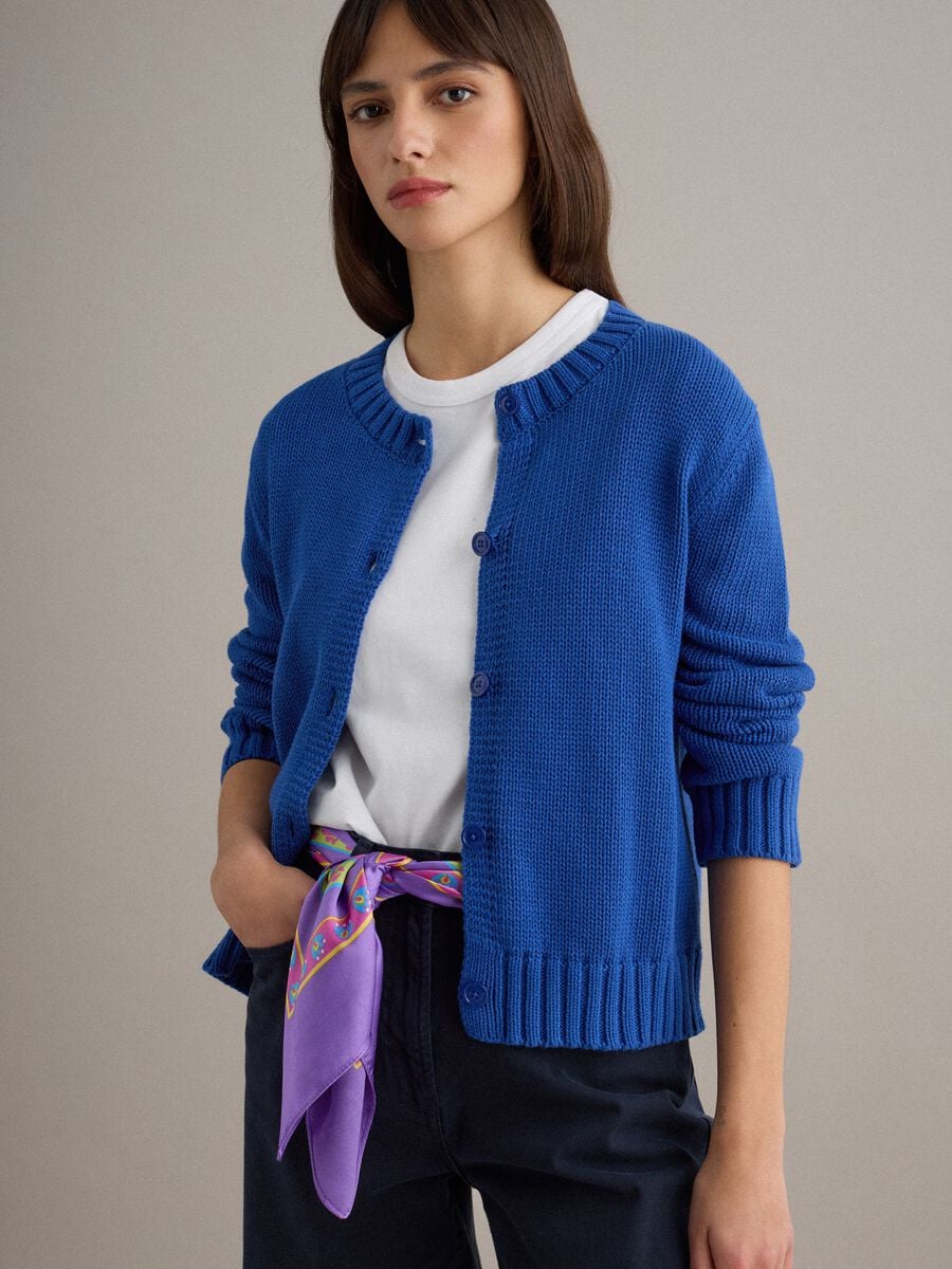 Blue regular fit pure cotton cardigan with buttons_1