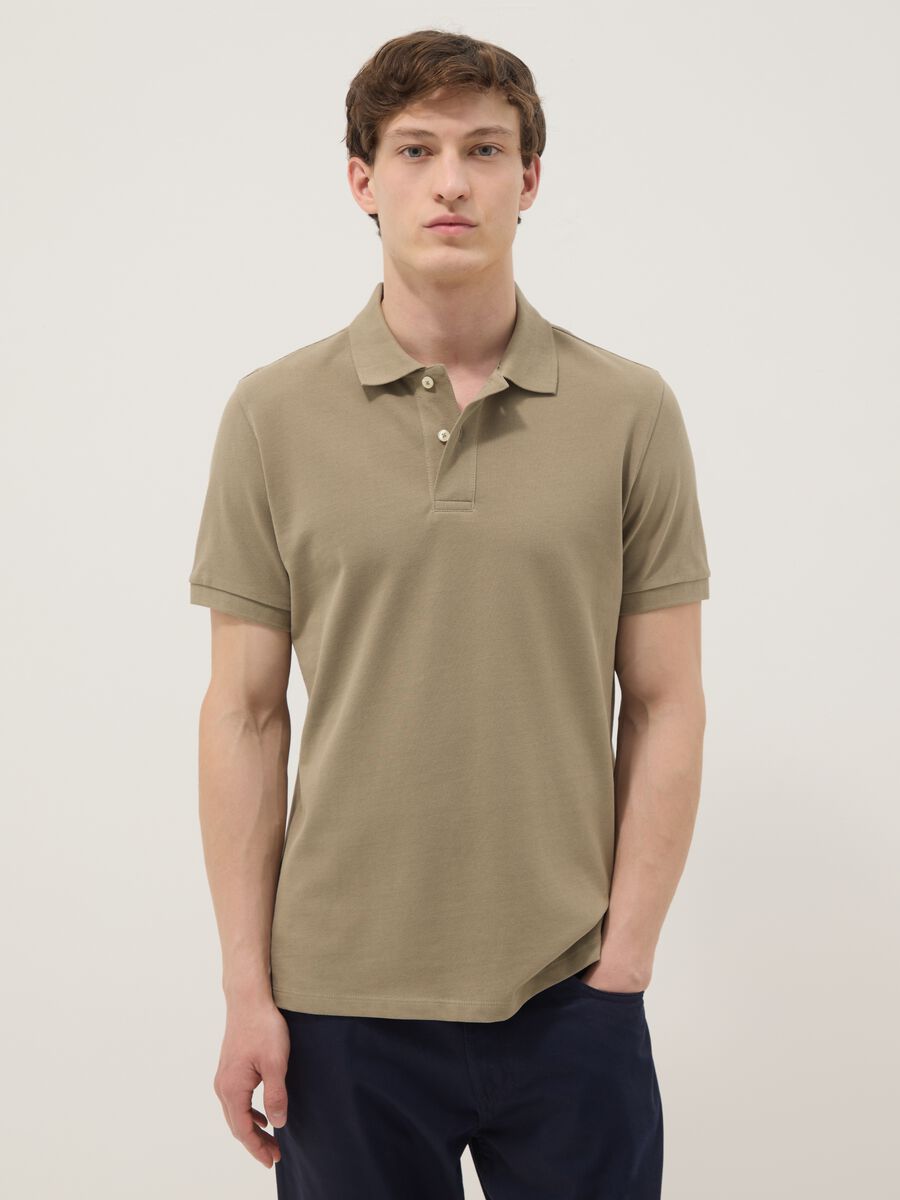 Beige short-sleeve organic cotton polo shirt, regular fit_0