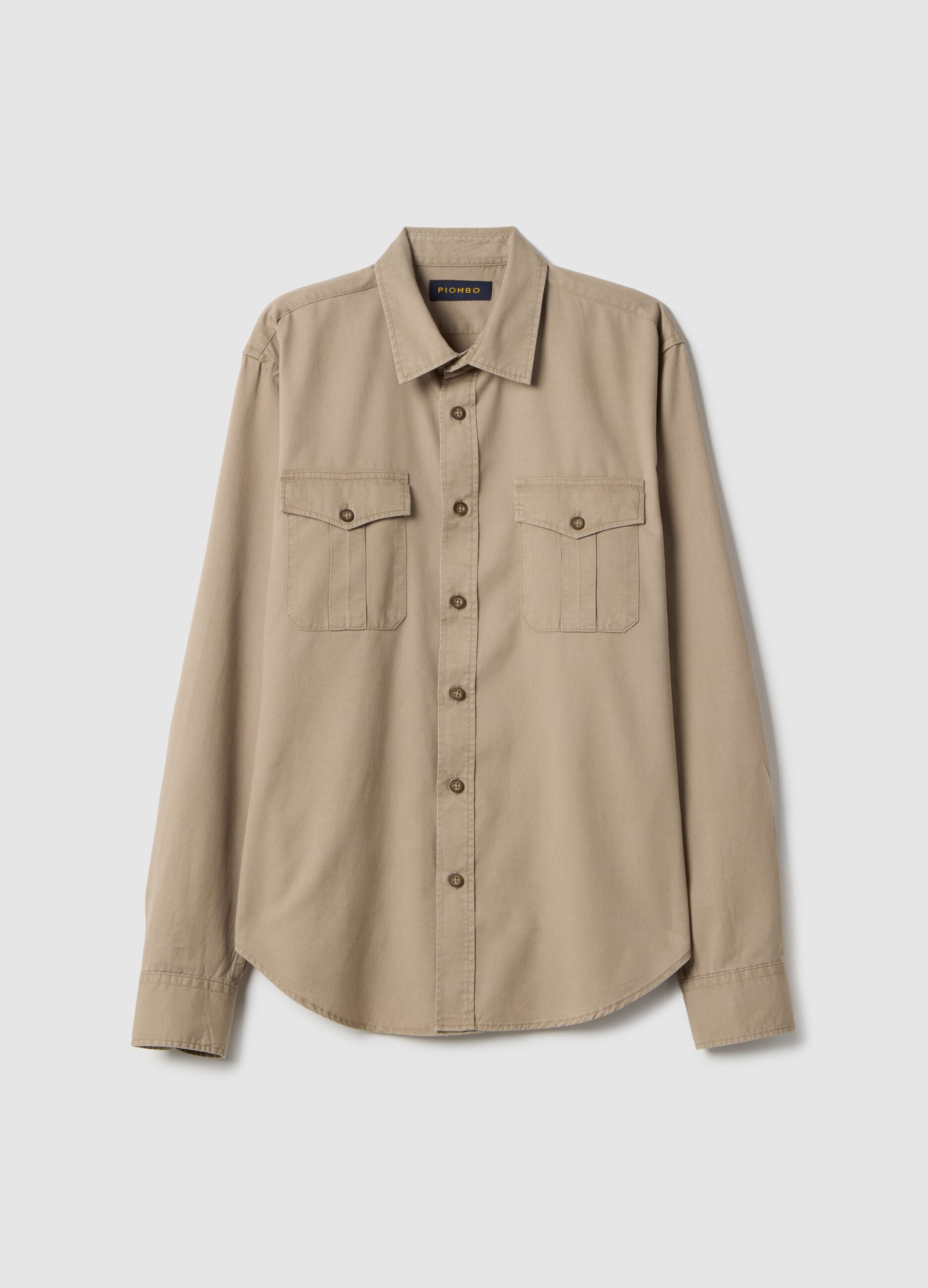 Beige oversized long sleeve shirt in Lyocell and cotton