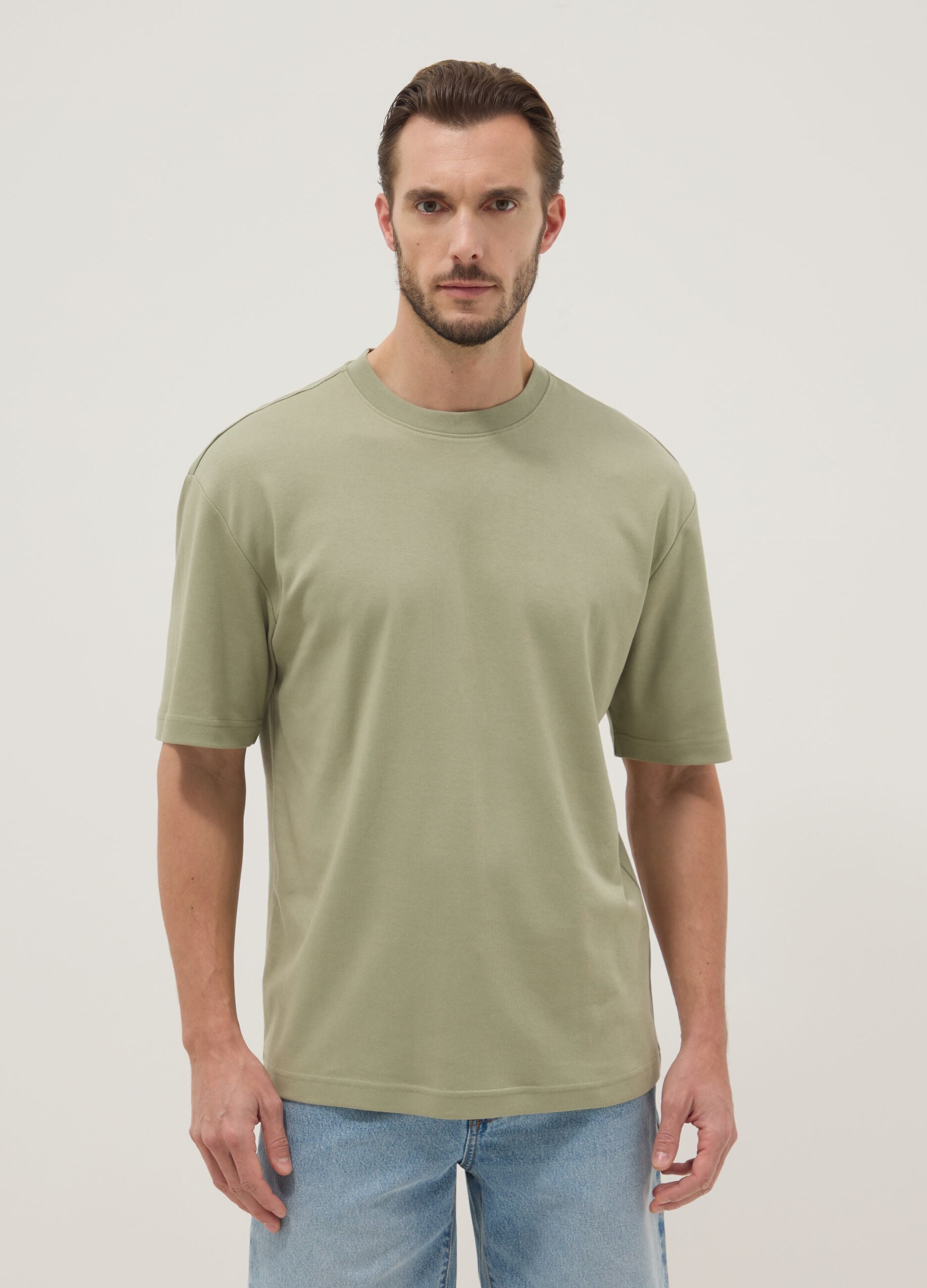 Green pure cotton short-sleeve T-shirt, relaxed fit