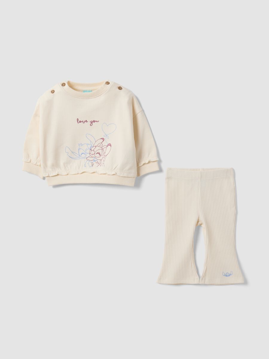 Beige organic cotton Lilo & Stitch set for baby girl_0