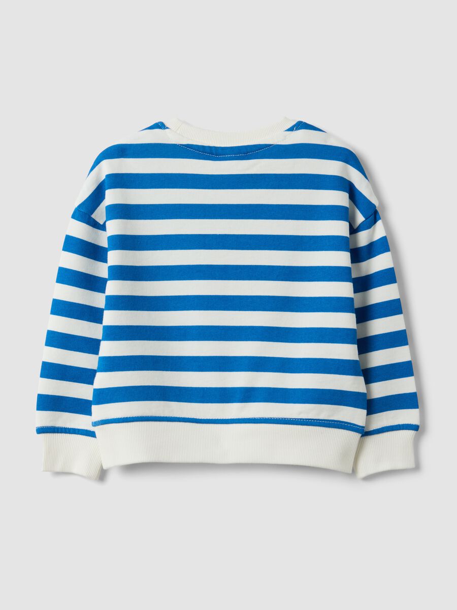 Blue and White Striped Pure Cotton Oversized Sweatshirt for Baby Boy_1