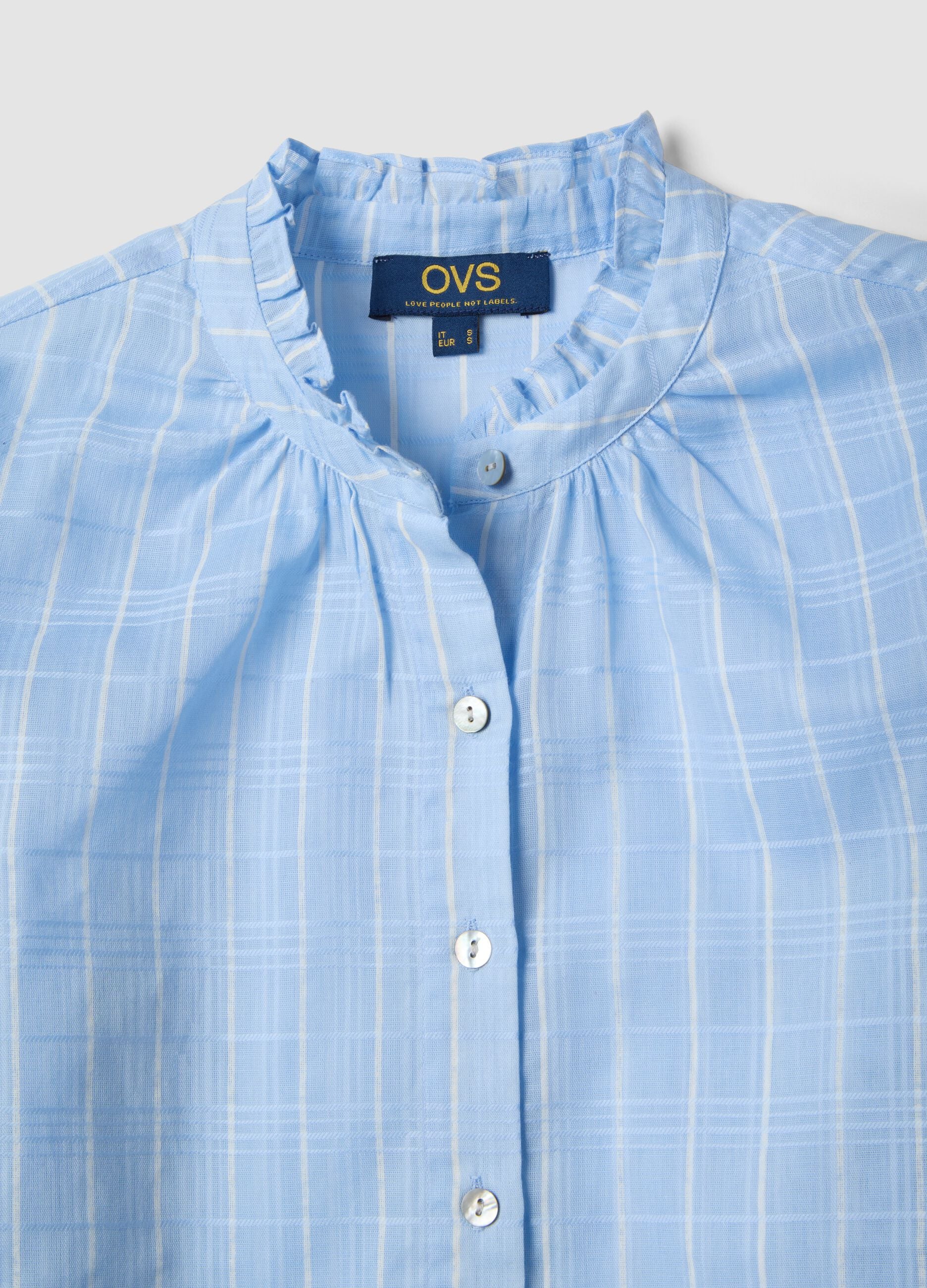 Blue pure cotton shirt with plaid regular fit