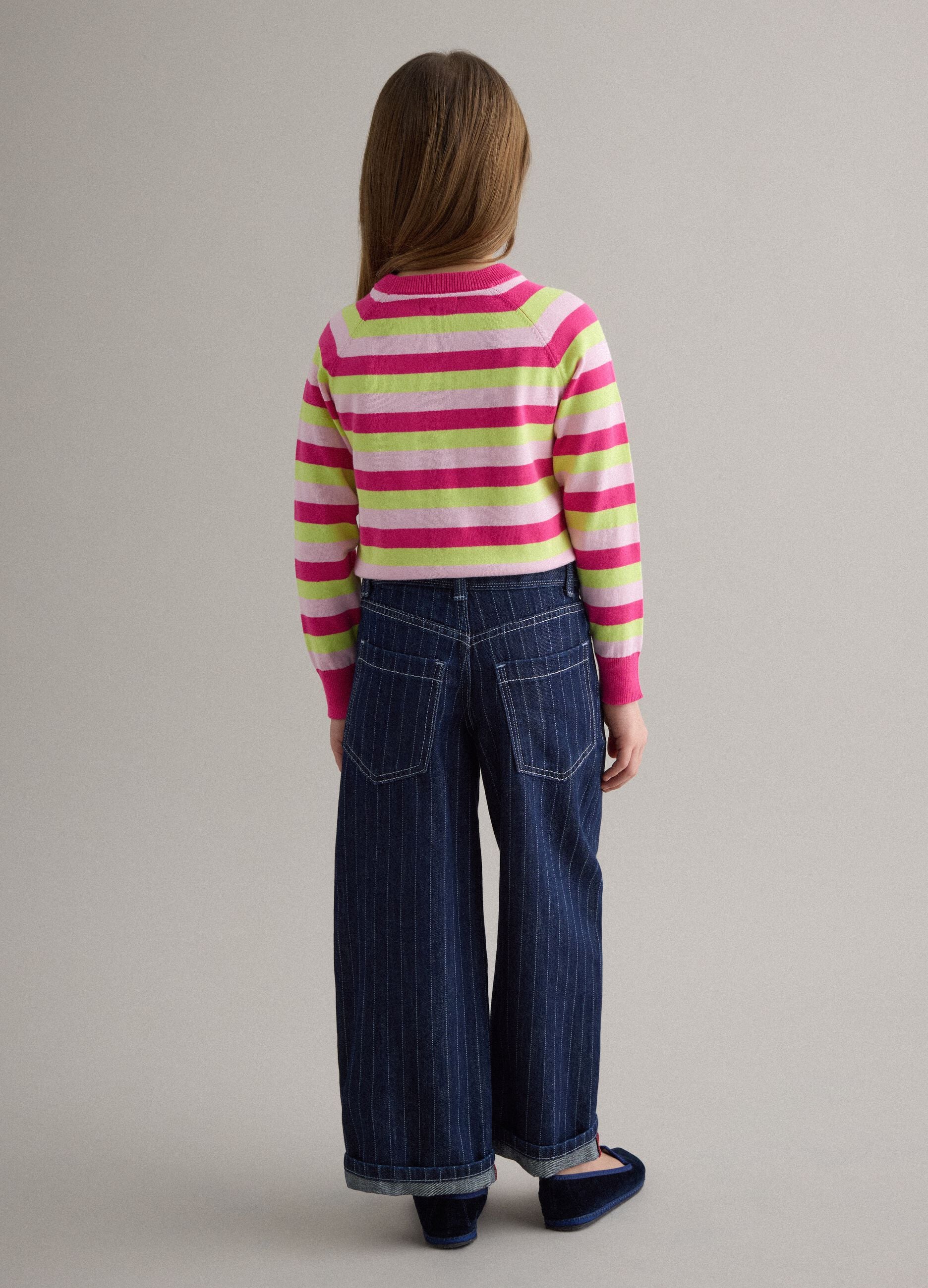 Girls' regular fit blue cotton-blend jeans with contrast stitching