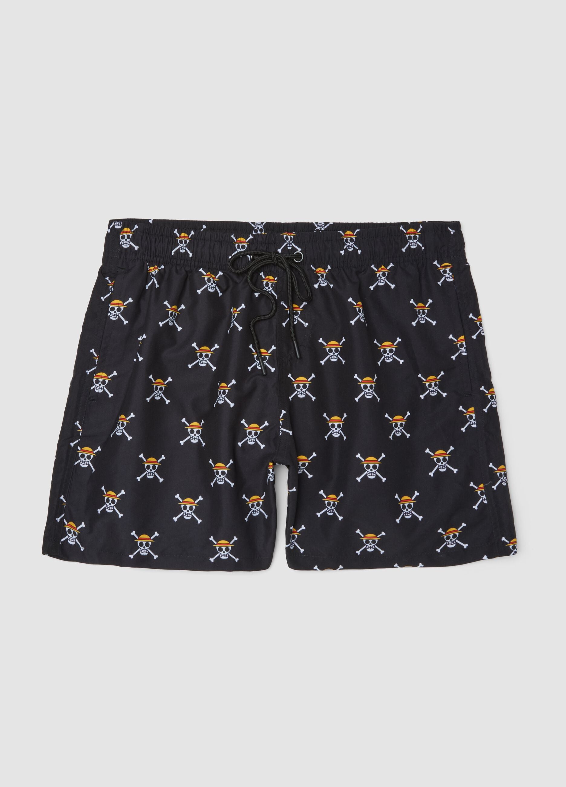 Black Swim Shorts with One Piece Prints