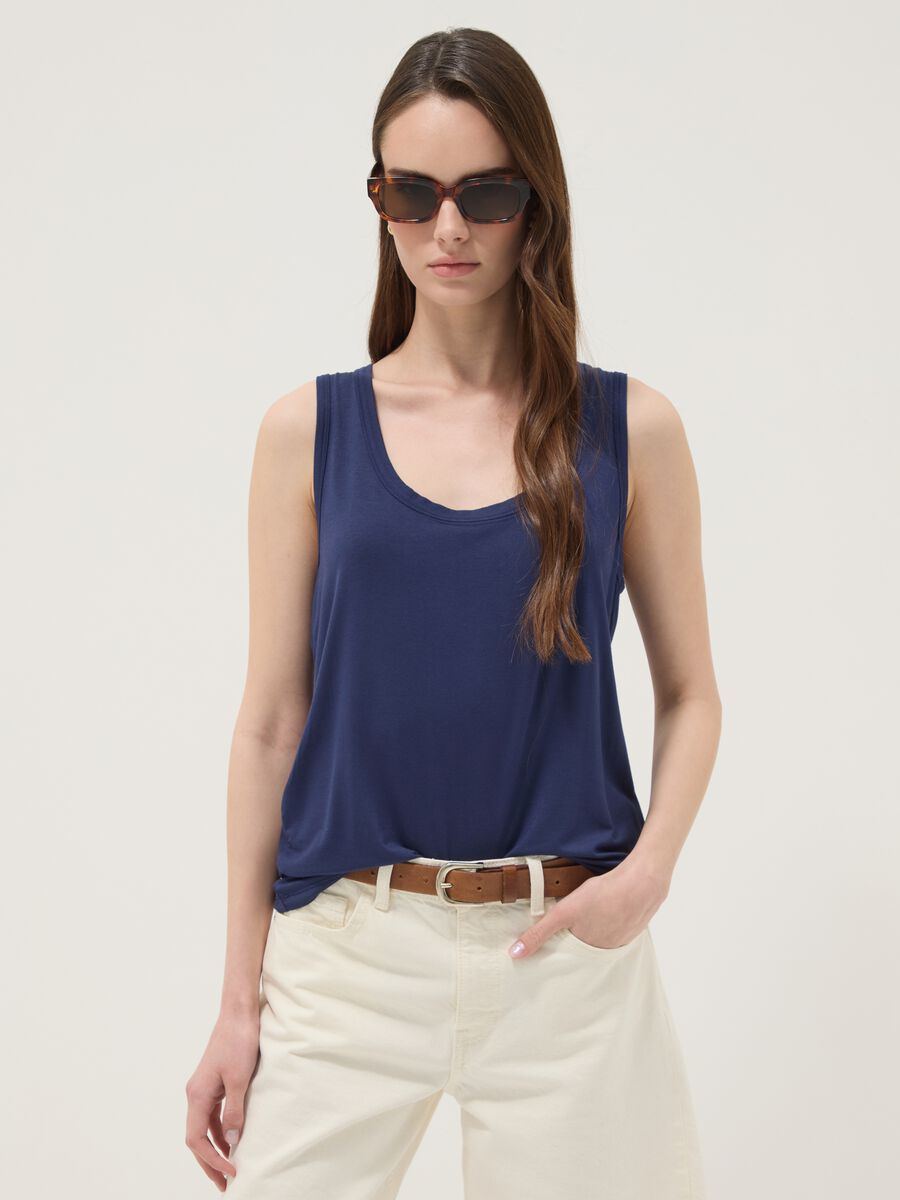 Blue stretch viscose vest top_1