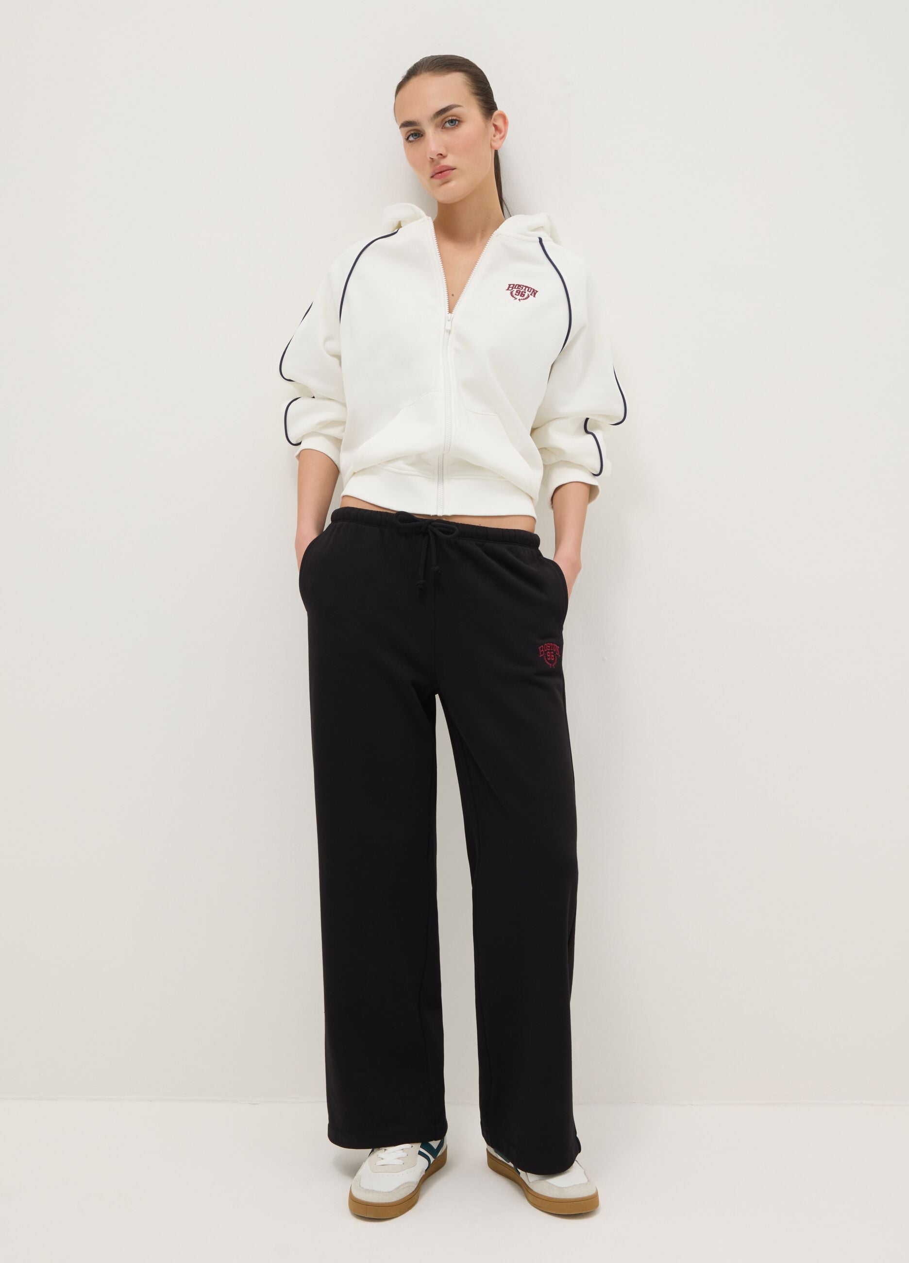 Black cotton blend regular fit joggers