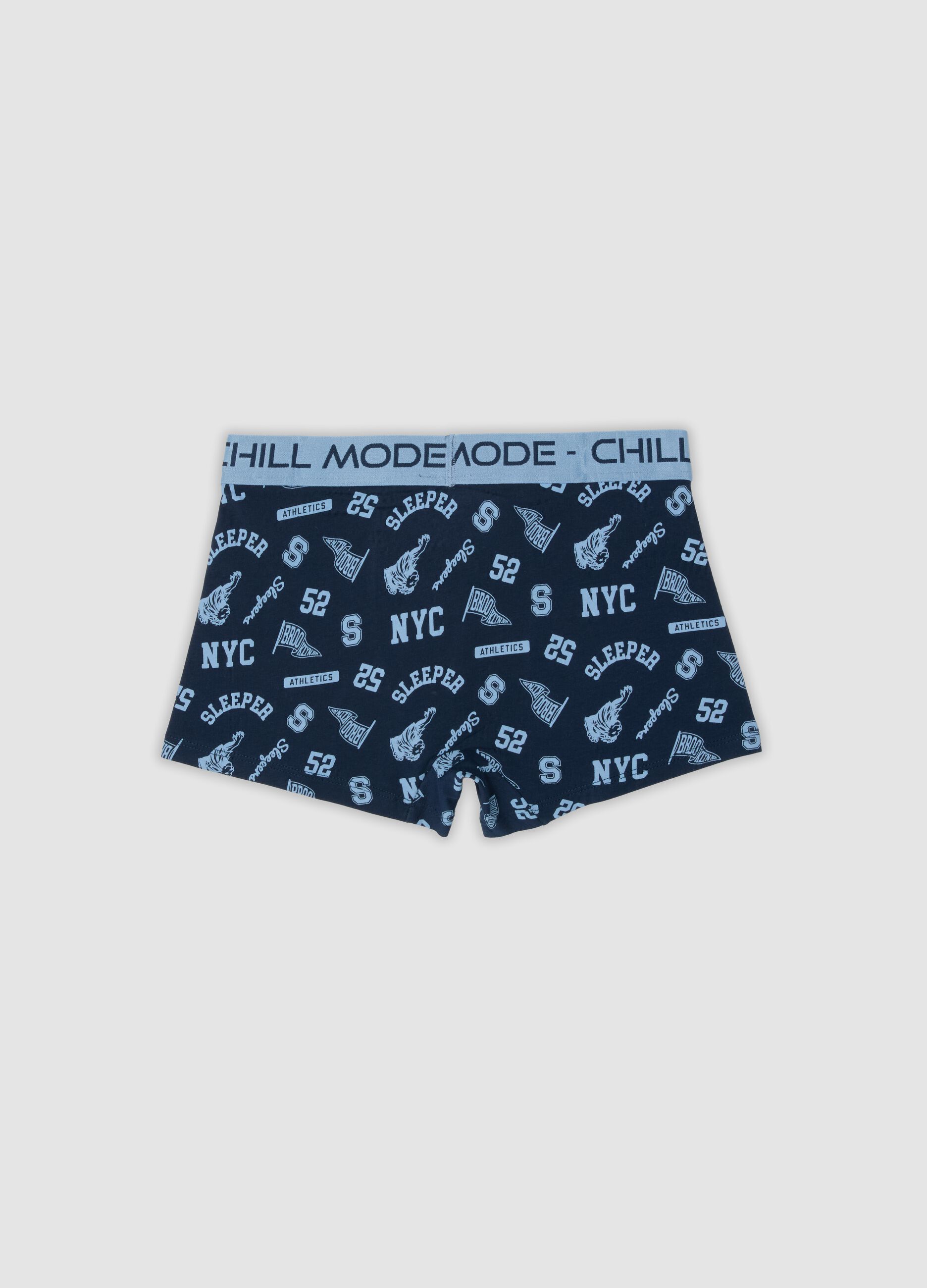 Blue midi boxer briefs in stretch organic cotton with print for boys