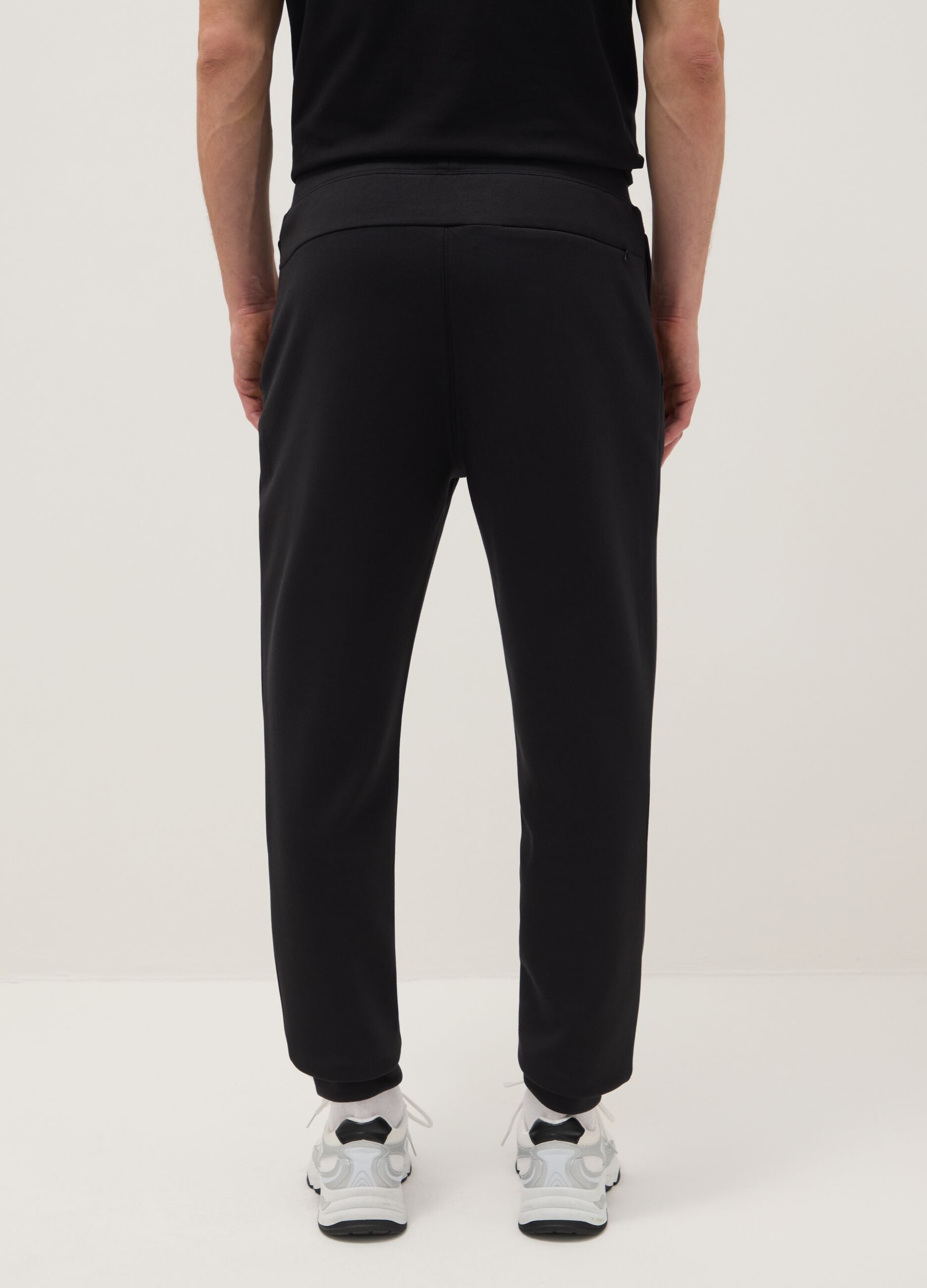 Black Cotton Blend Regular Fit Jogger Trousers