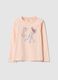 Beige pure cotton regular fit T-shirt with print for girls_0